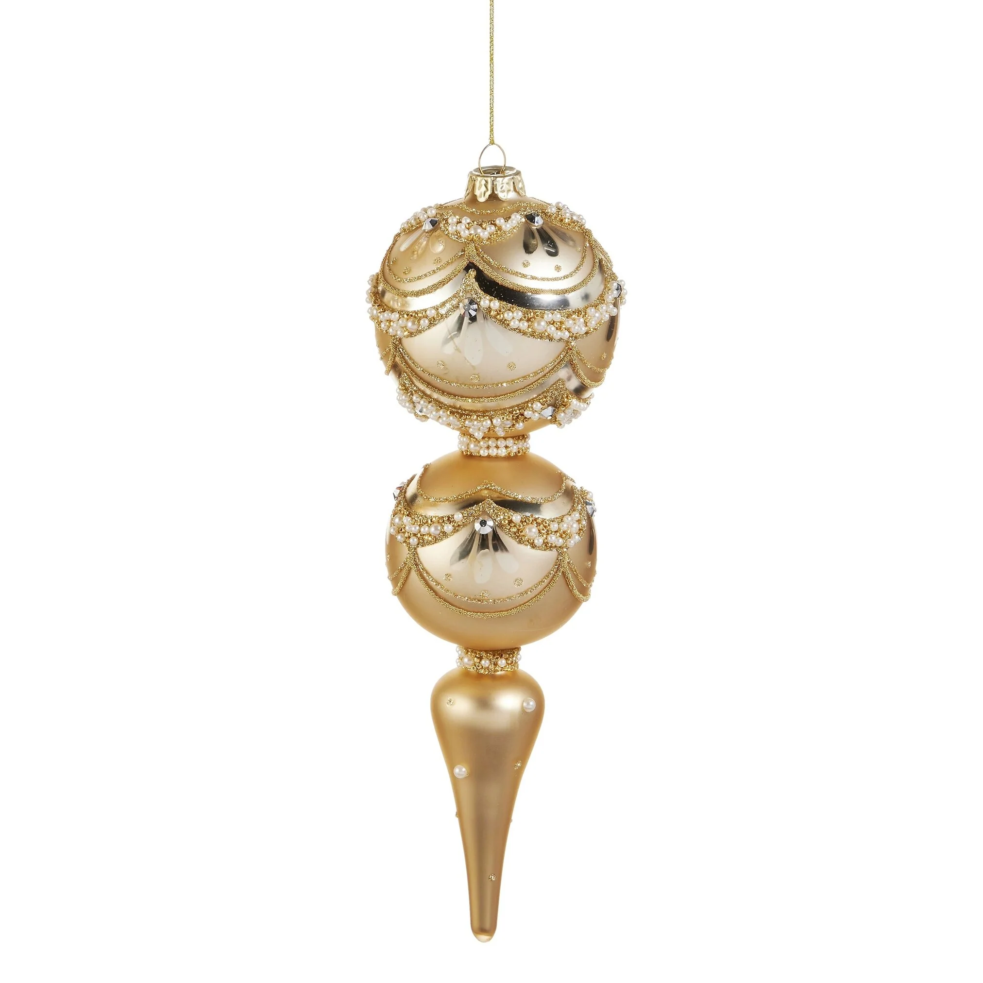Gold Pearl Trimmed Finial Ornament, 10.5" (2 styles - sold individually) - Image 2