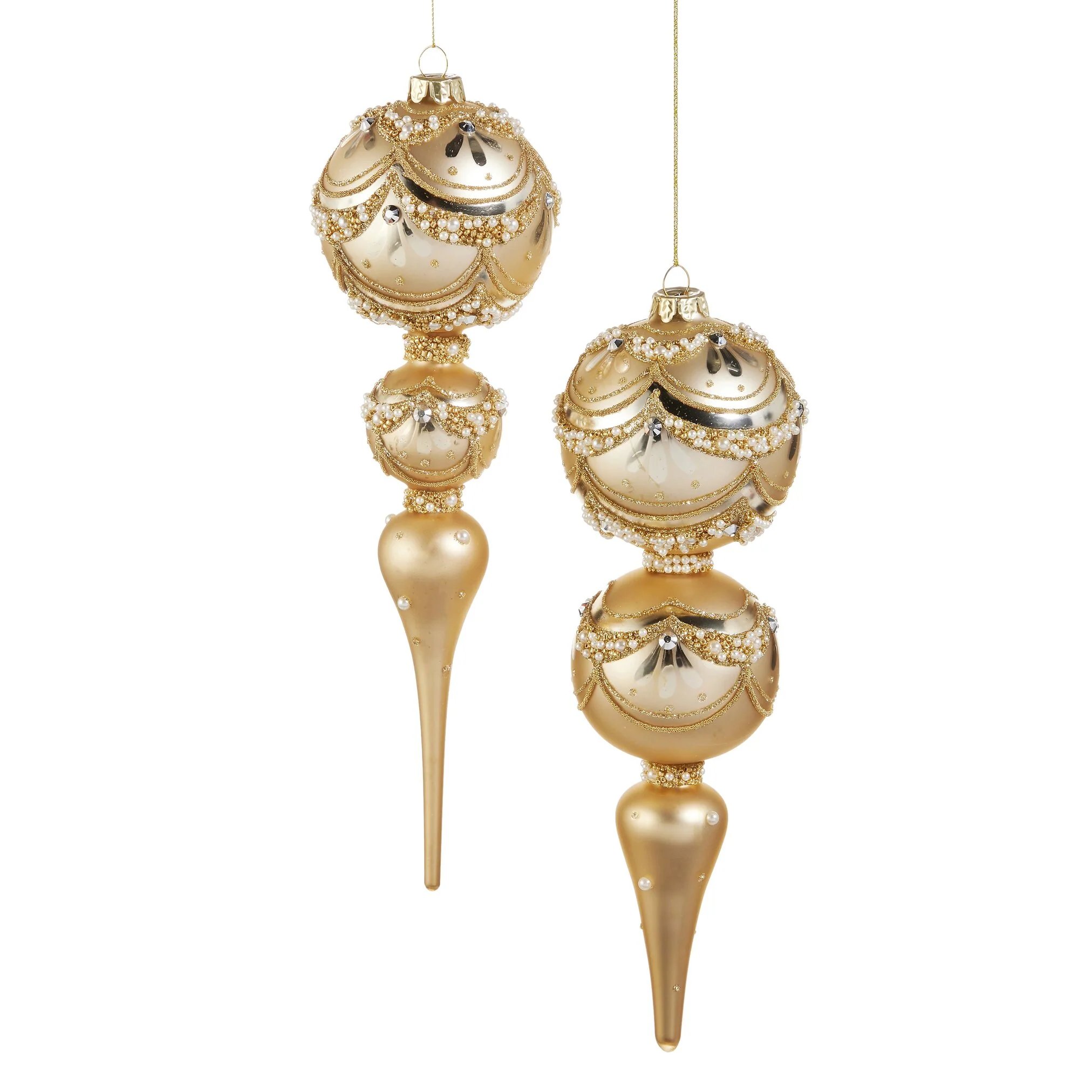 Gold Pearl Trimmed Finial Ornament, 10.5" (2 styles - sold individually) - Image 3