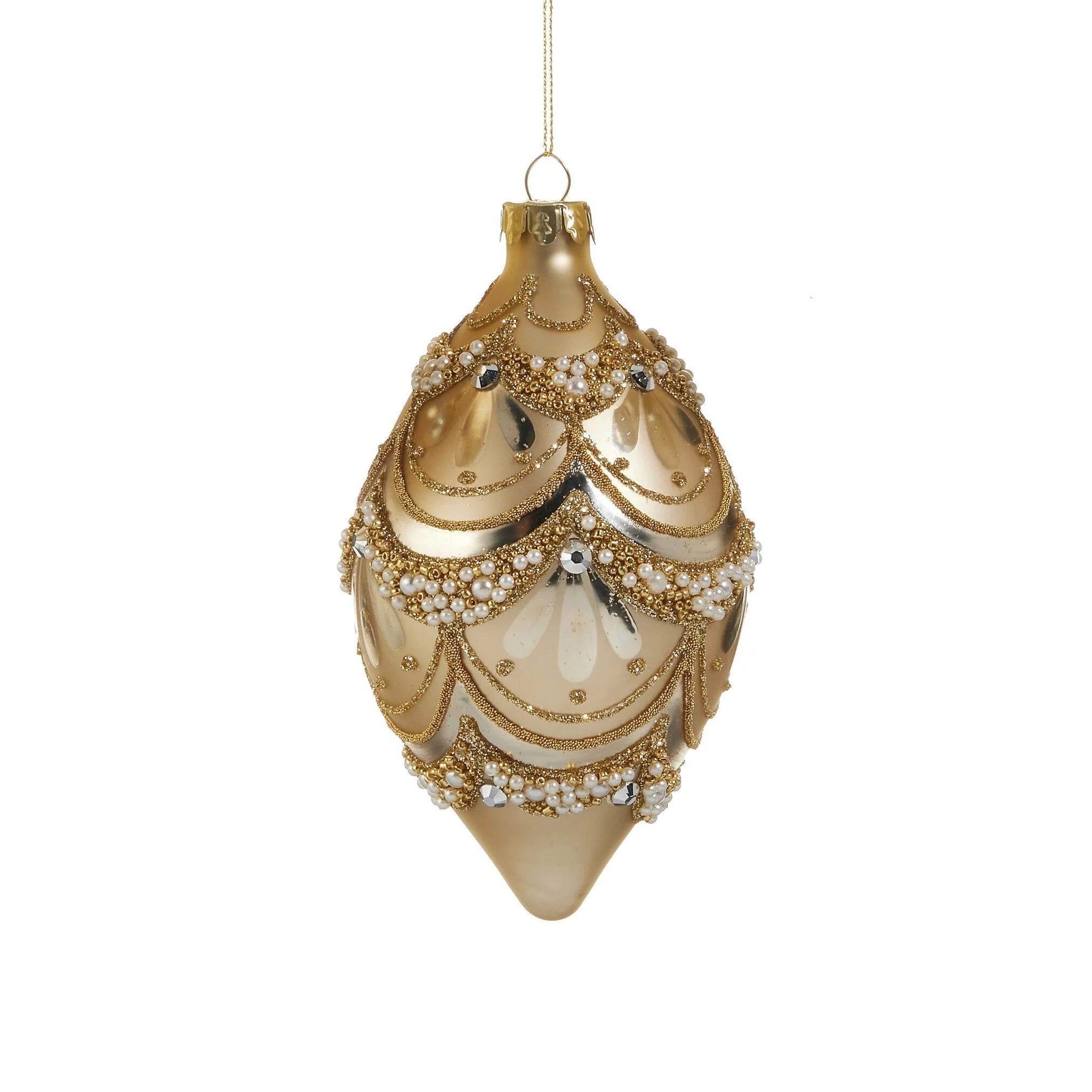 Gold Pearl Trimmed Glass Ornament, 4" (3 Styles - Sold individually) - Image 3