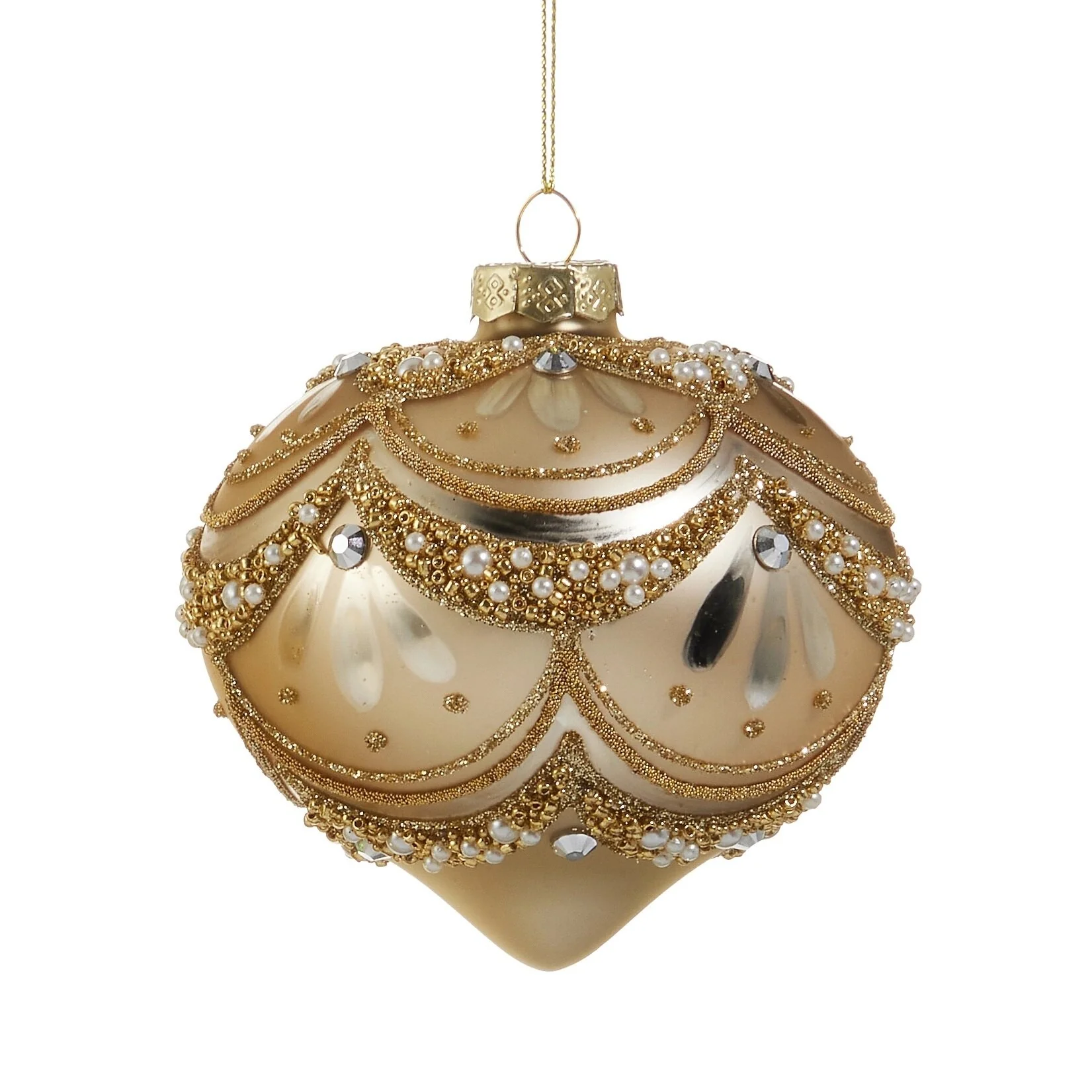 Gold Pearl Trimmed Glass Ornament, 4" (3 Styles - Sold individually) - Image 4