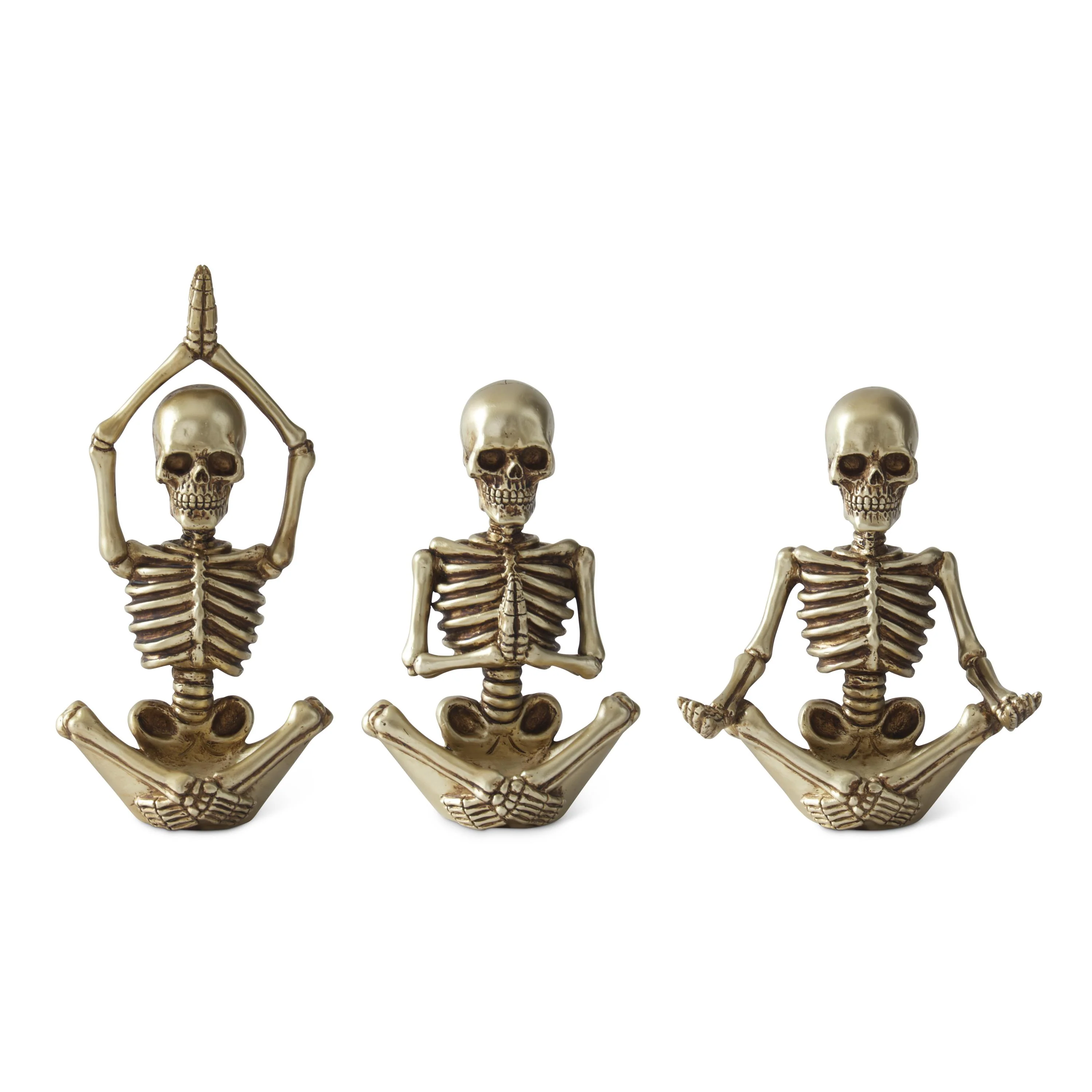 Gold Resin Yoga Skeletons Figurines, 10.5" (Set of 3)