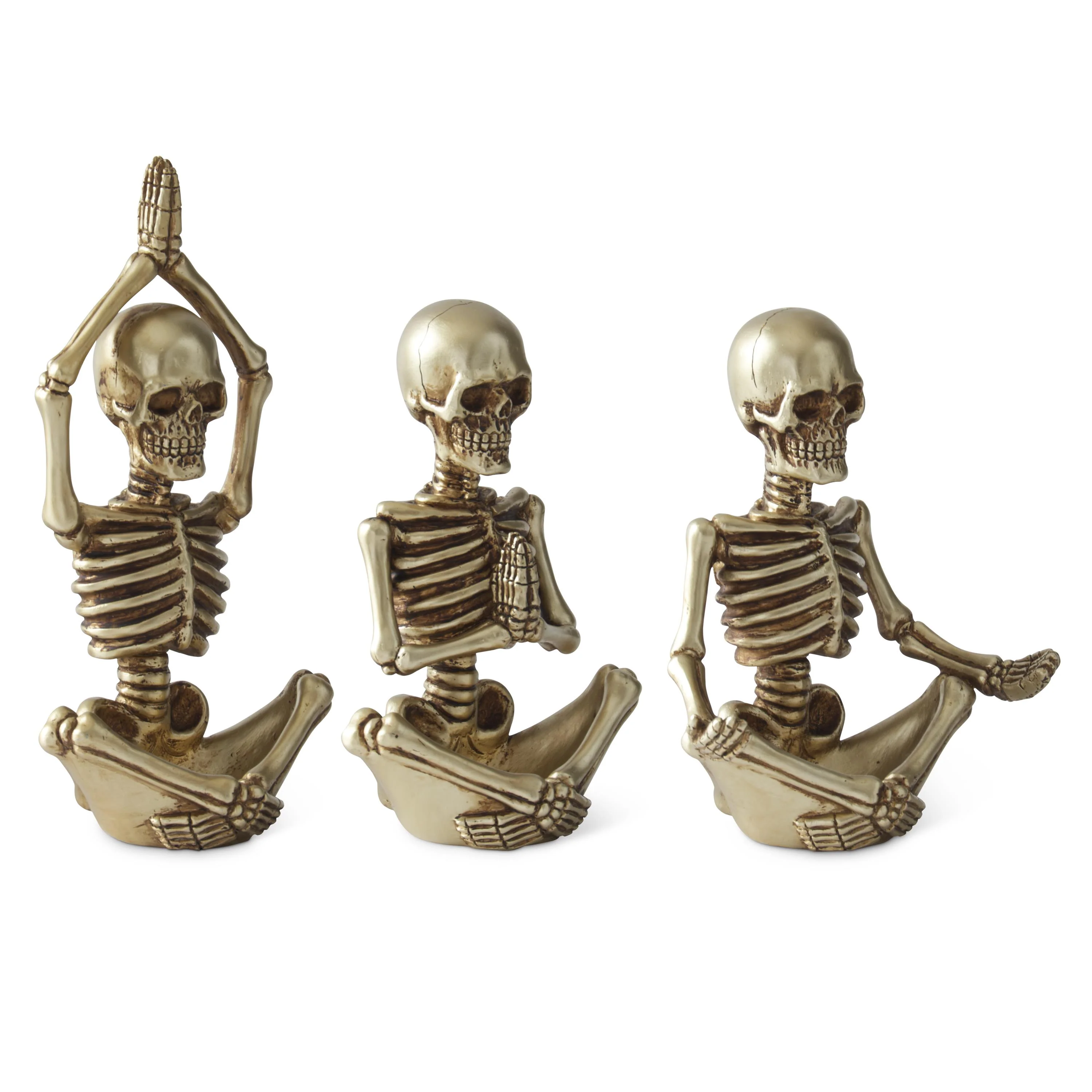 Gold Resin Yoga Skeletons Figurines, 10.5" (Set of 3) - Image 2