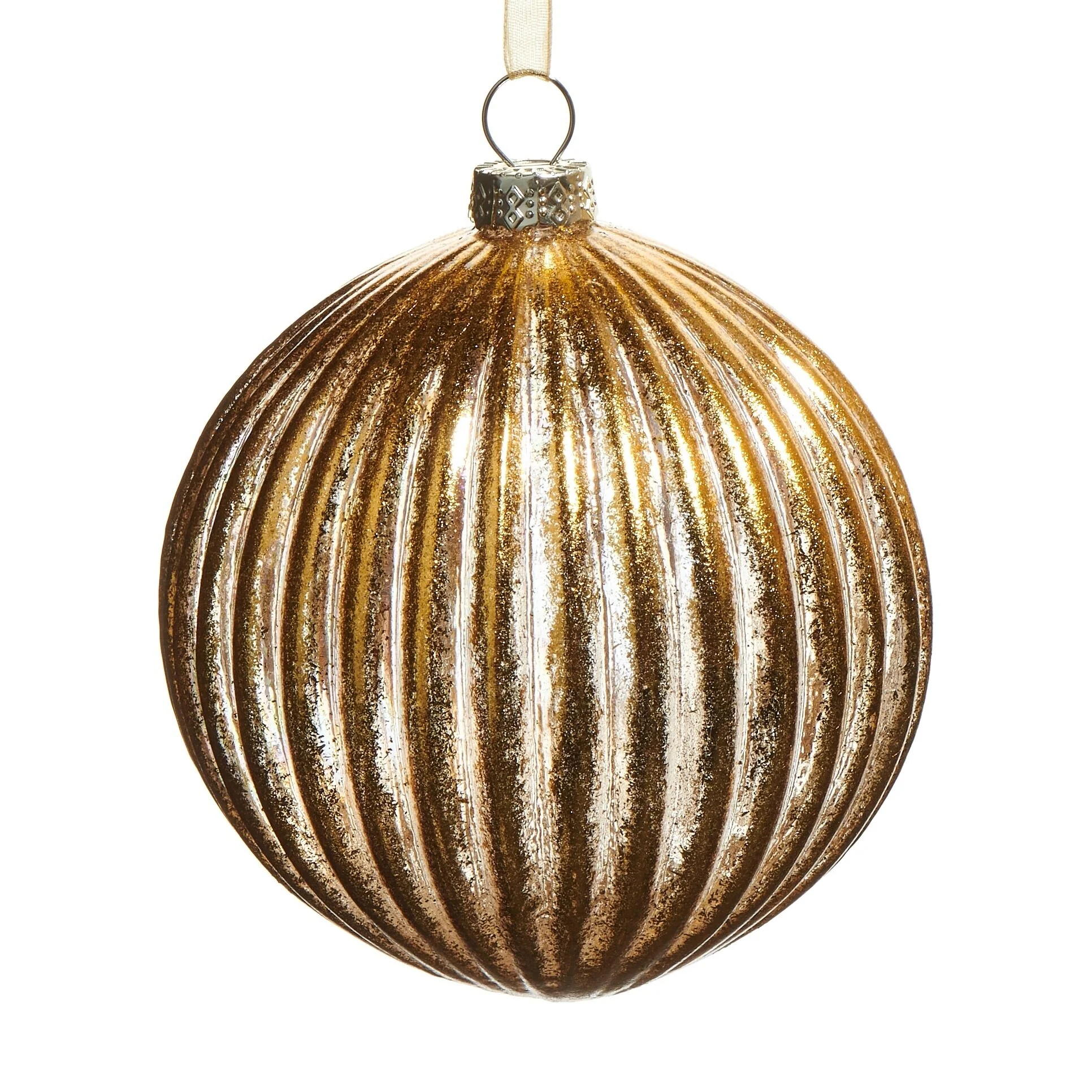 Gold Ribbed Gold Ornament, 4" (2 styles - sold individually) - Image 2