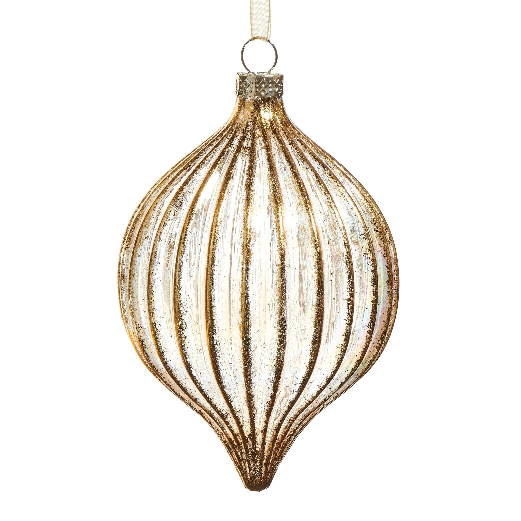 Gold Ribbed Gold Ornament, 4" (2 styles - sold individually) - Image 3