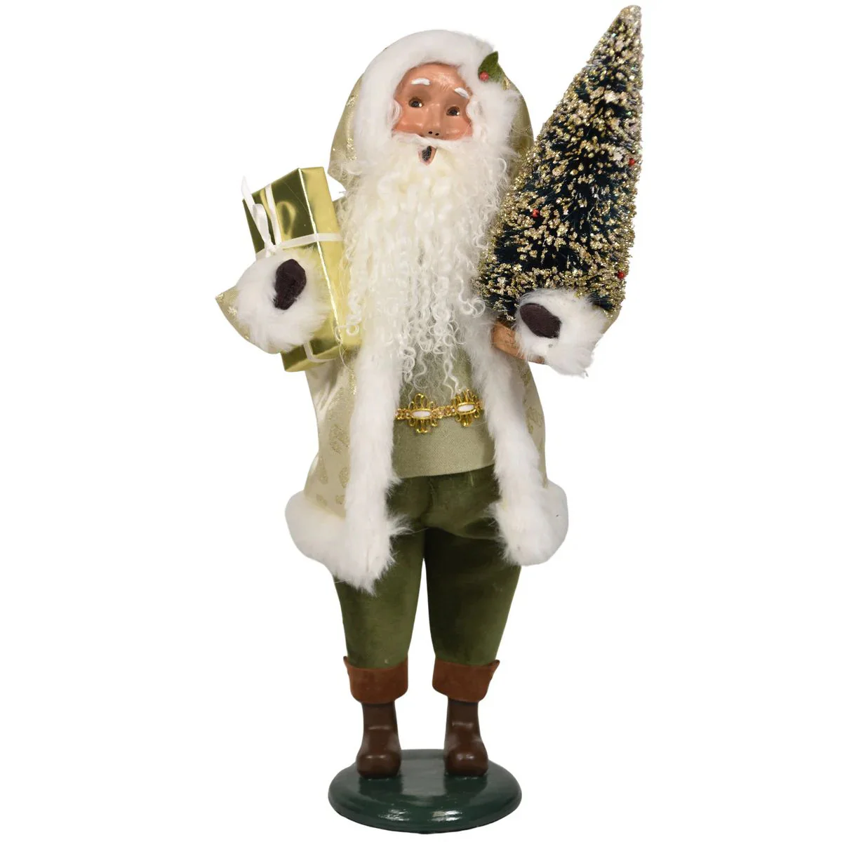 Gold Sparkle Santa Caroler Figurine, 13" - Image 2