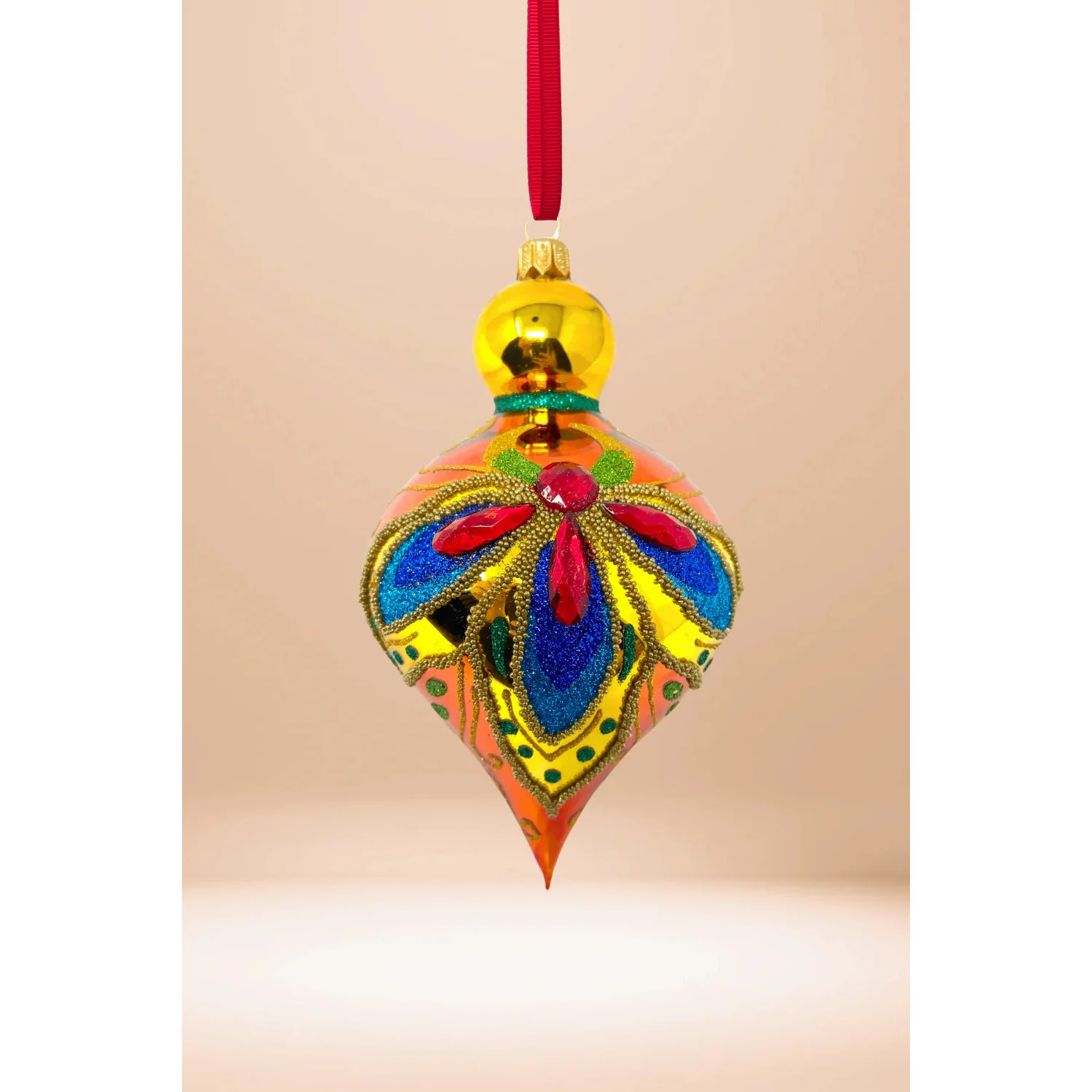 Golden Sparkle Glass Christmas Bauble, 5"