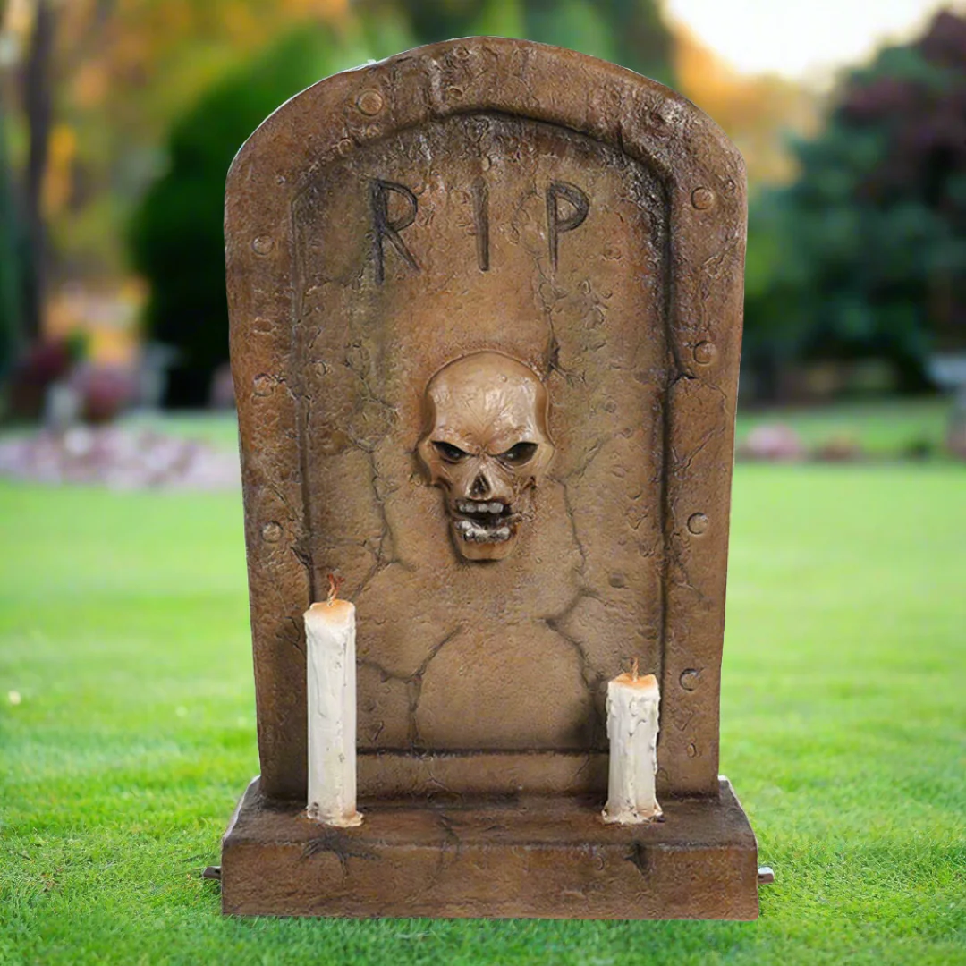Large Gravestone w/Two Candles Decoration, 48"