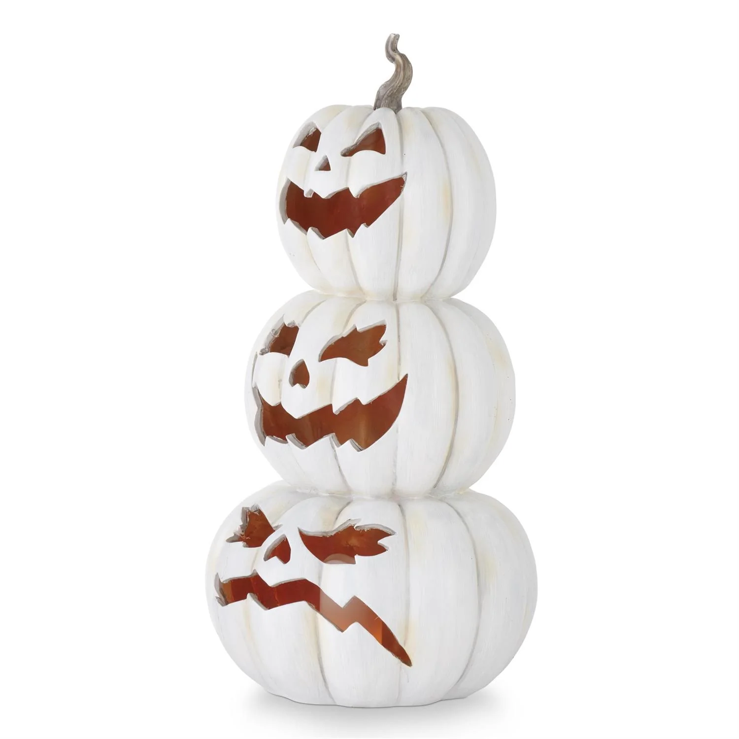 Gray Resin LED Flicker Flame 3 Stack Jack-O'-Lanterns, 30" (Pick up only) - Image 3