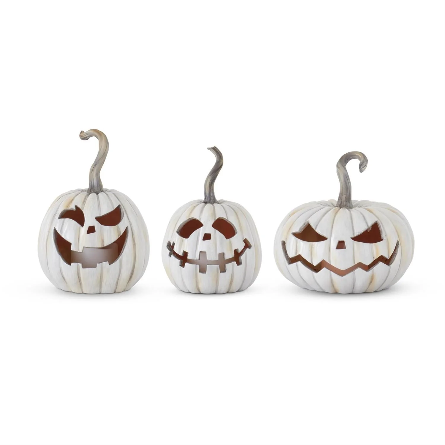 Gray Resin LED Flicker Flame Jack-O'-Lanterns (Set of 3)