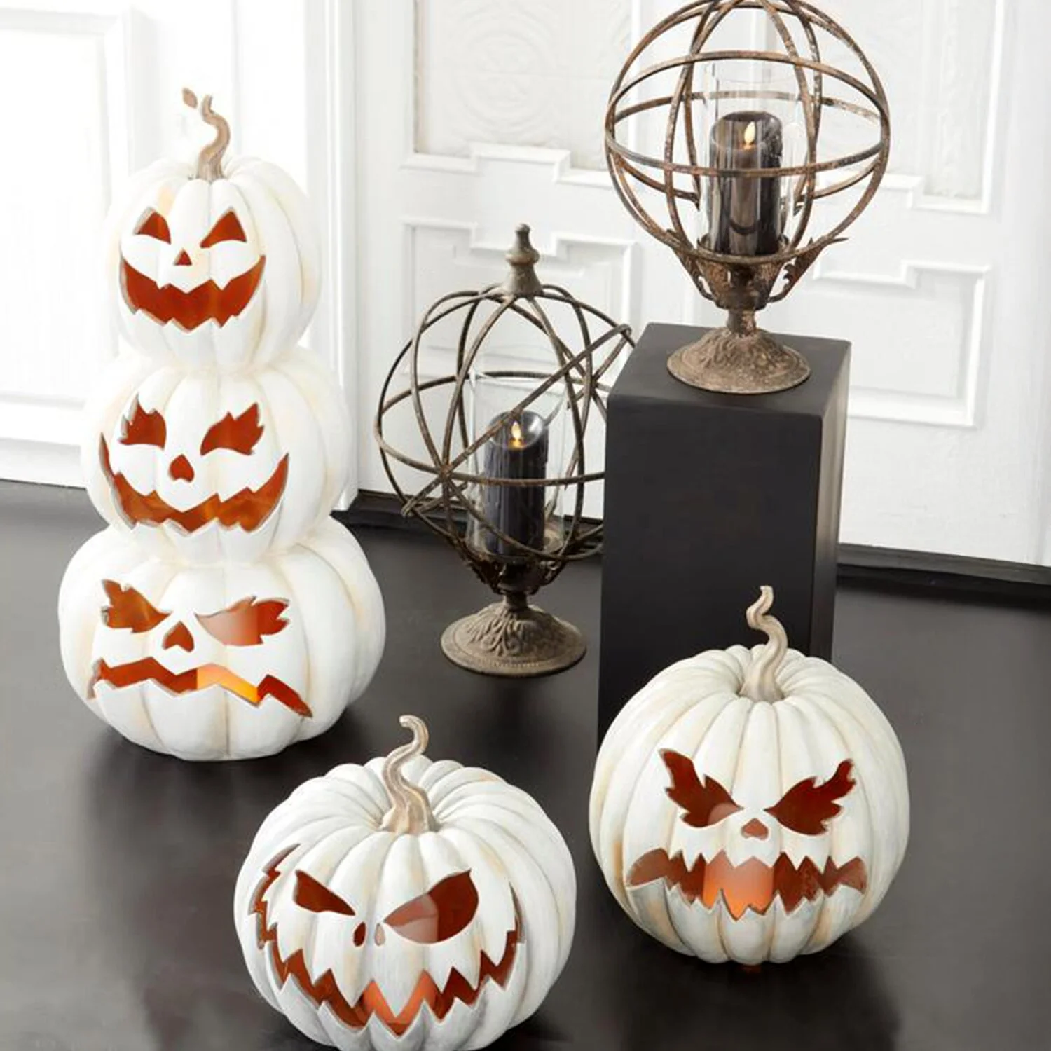 Gray Resin LED Flicker Flame Jack-O'-Lanterns (Set of 3) - Image 2