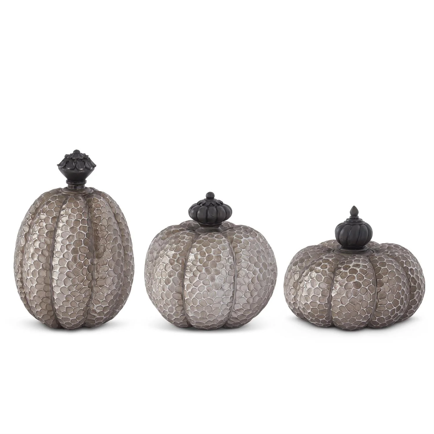 Gray Resin Textured Pumpkins w/Knob Stems (Set of 3) - Image 2