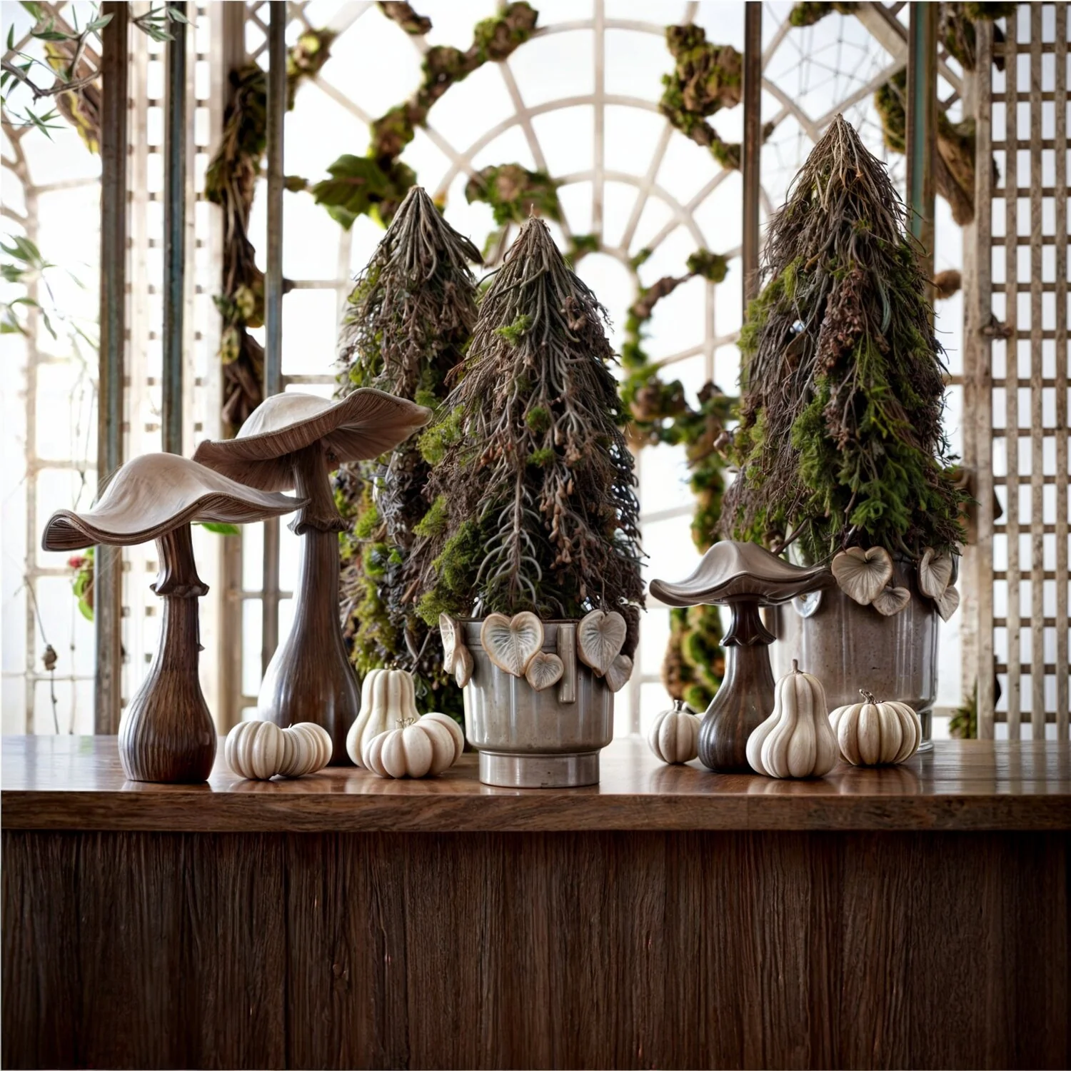 Gray Washed Brown Resin Mushrooms (Set of 3) - Image 3