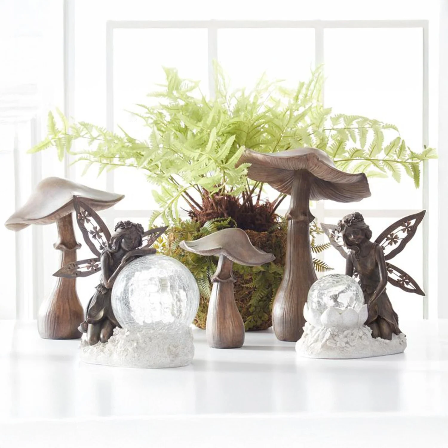 Gray Washed Brown Resin Mushrooms (Set of 3) - Image 4