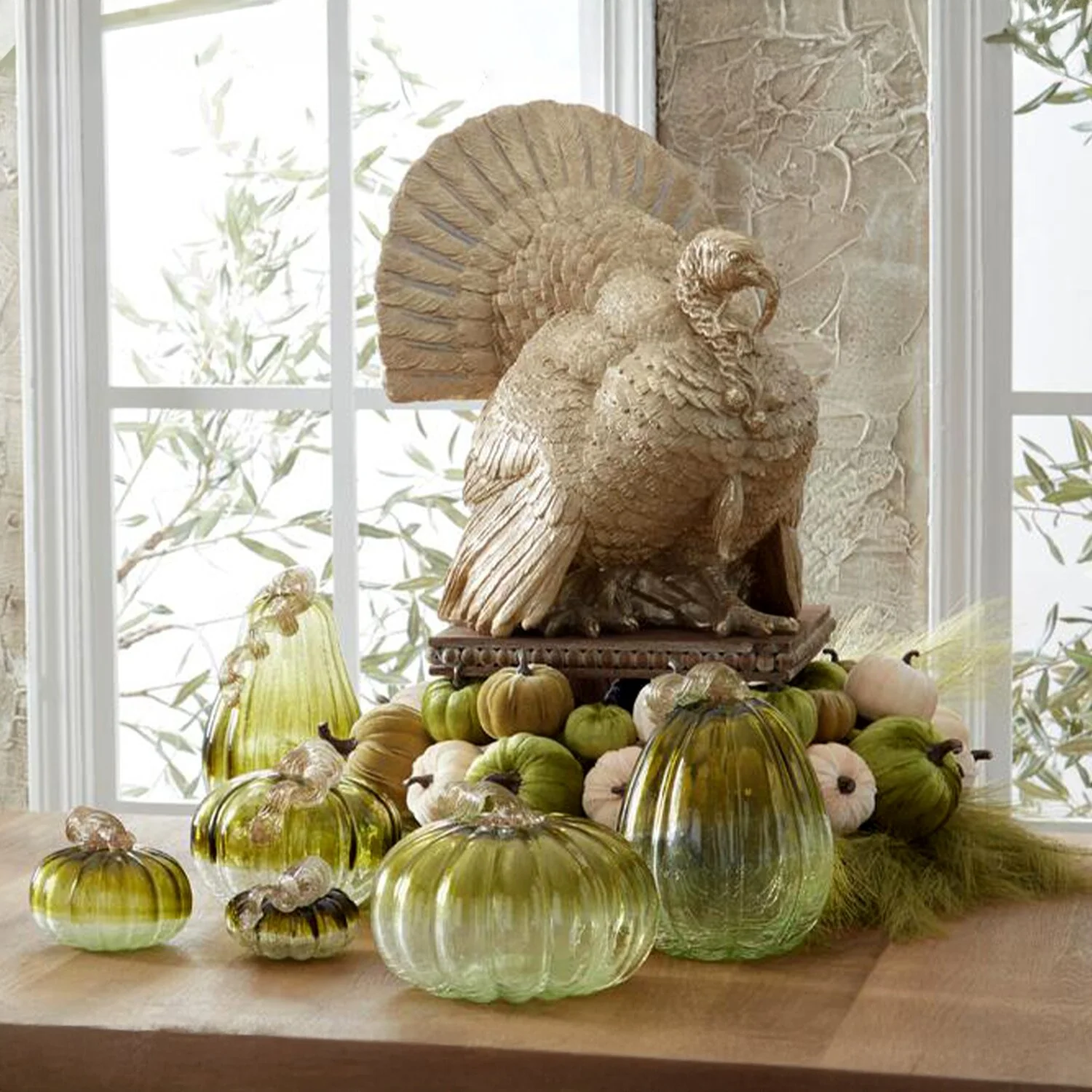 Green & Clear Crackled Handblown Glass Pumpkins (Set of 2) - Image 2