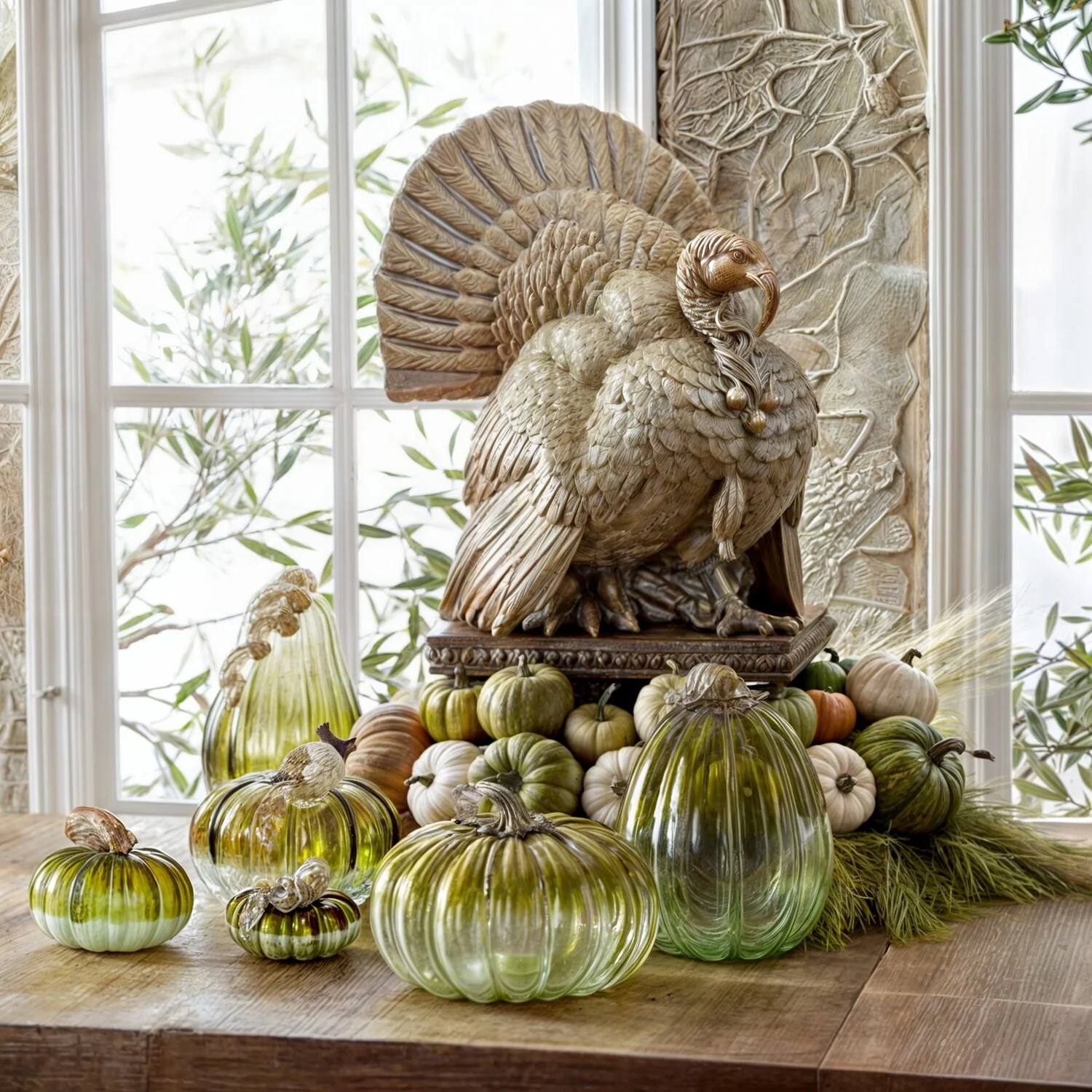Green & Clear Crackled Handblown Glass Pumpkins (Set of 3) - Image 2