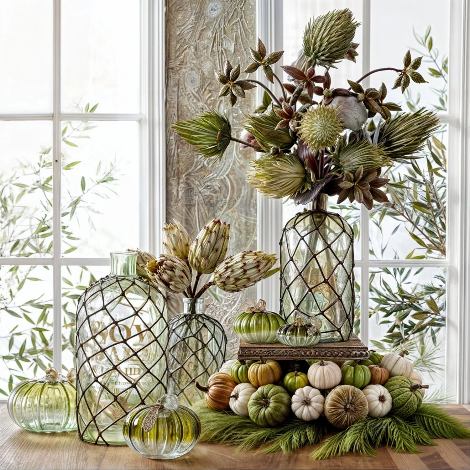 Green & Clear Crackled Handblown Glass Pumpkins (Set of 3) - Image 3
