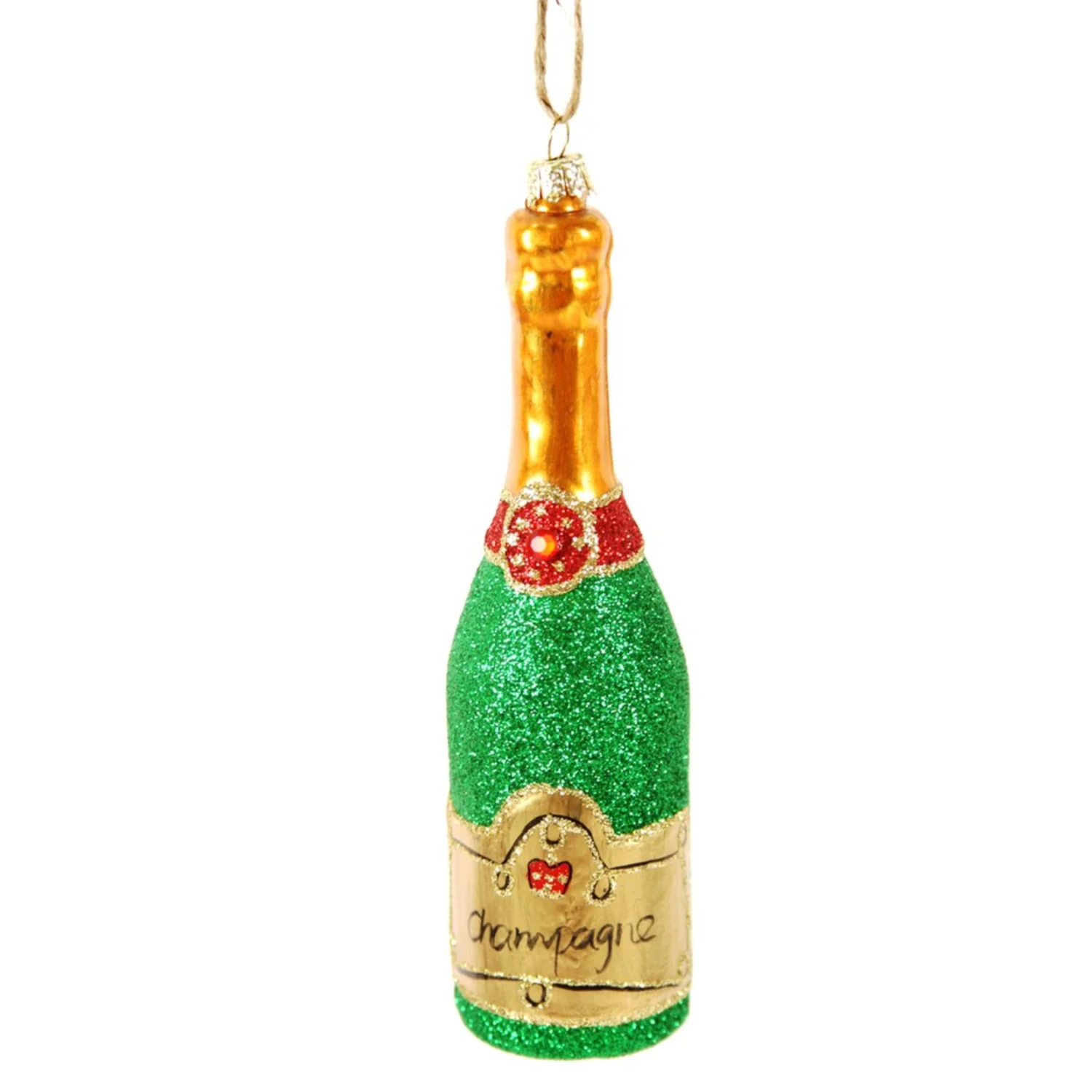 Green Glittered Champagne Glass Ornament