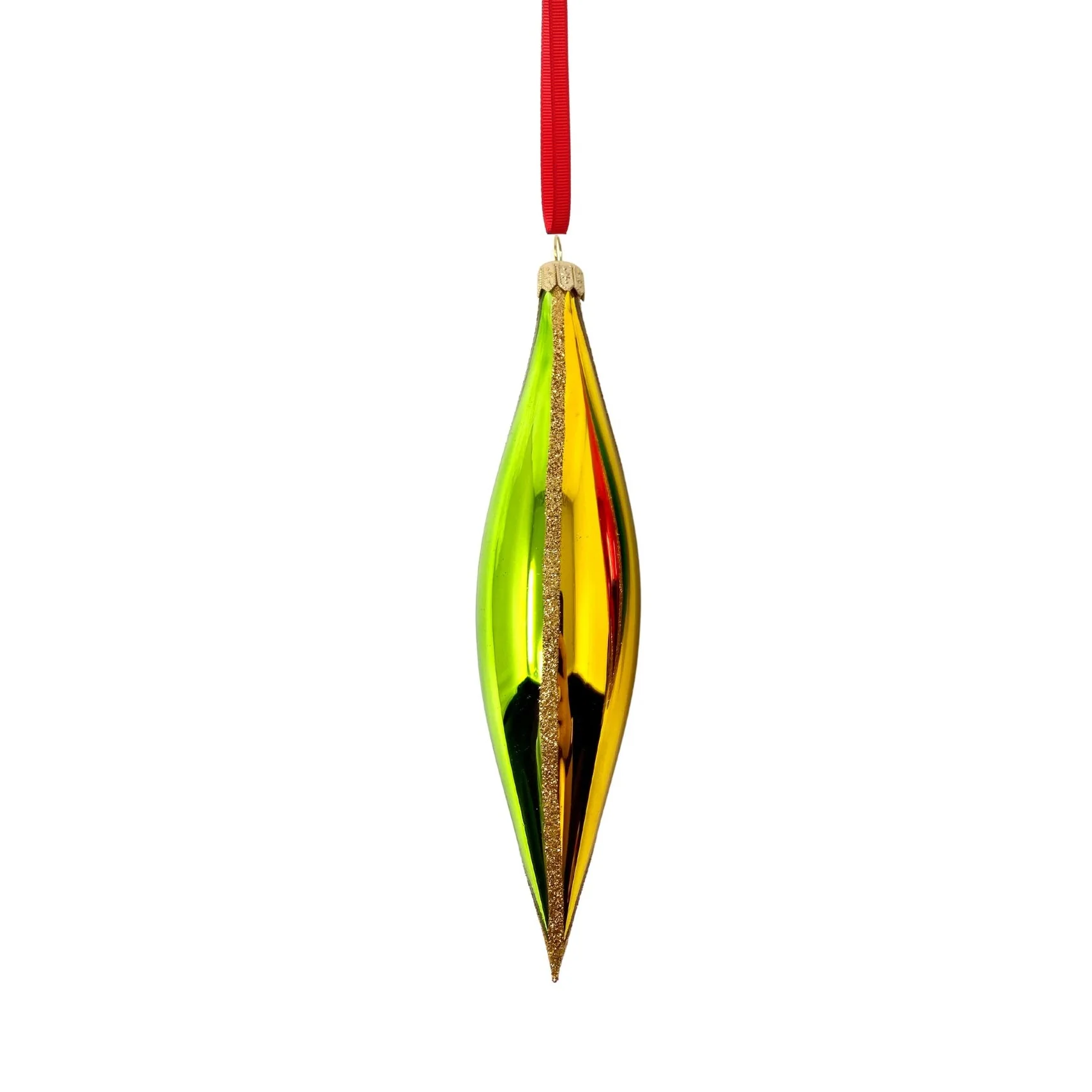 Green/Gold Passion Flame Polish Glass Ornament, 4.75"