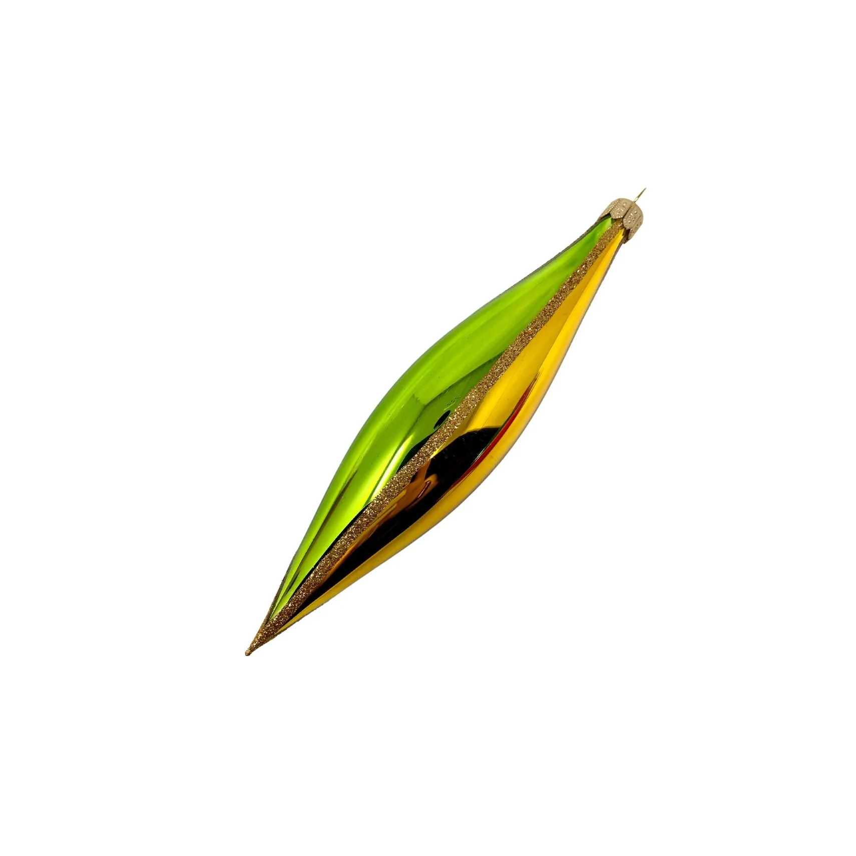 Green/Gold Passion Flame Polish Glass Ornament, 4.75" - Image 2