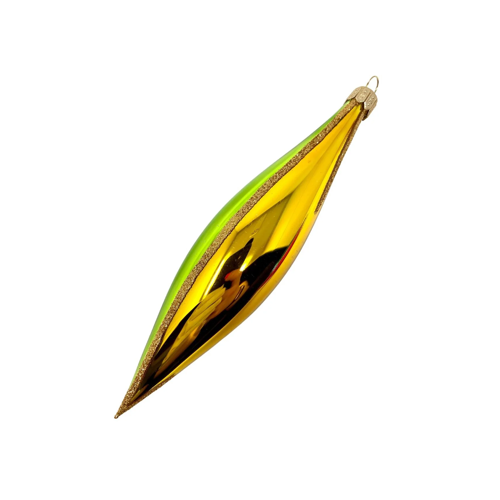 Green/Gold Passion Flame Polish Glass Ornament, 4.75" - Image 3