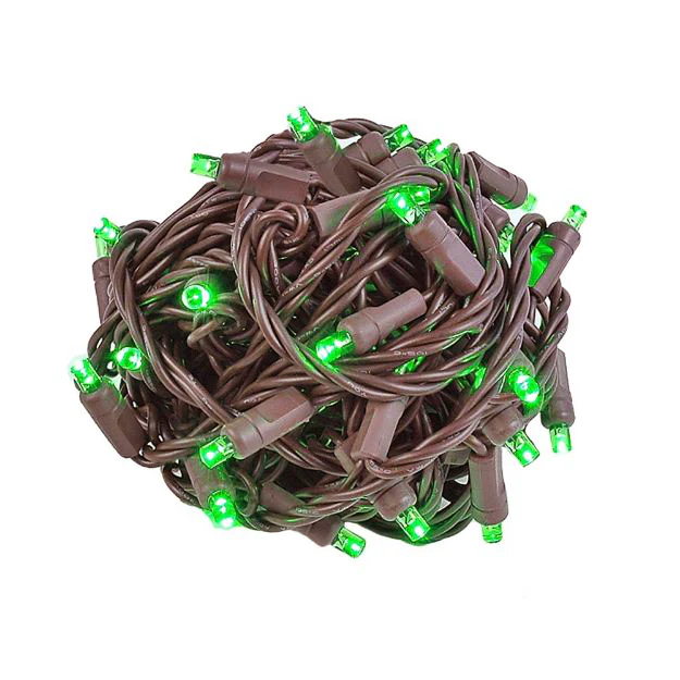 Green Mini Light Set, Brown Wire, 50' (100 bulbs, 6" spacing)
