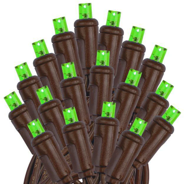 Green Mini Light Set, Brown Wire, 50' (100 bulbs, 6" spacing) - Image 2