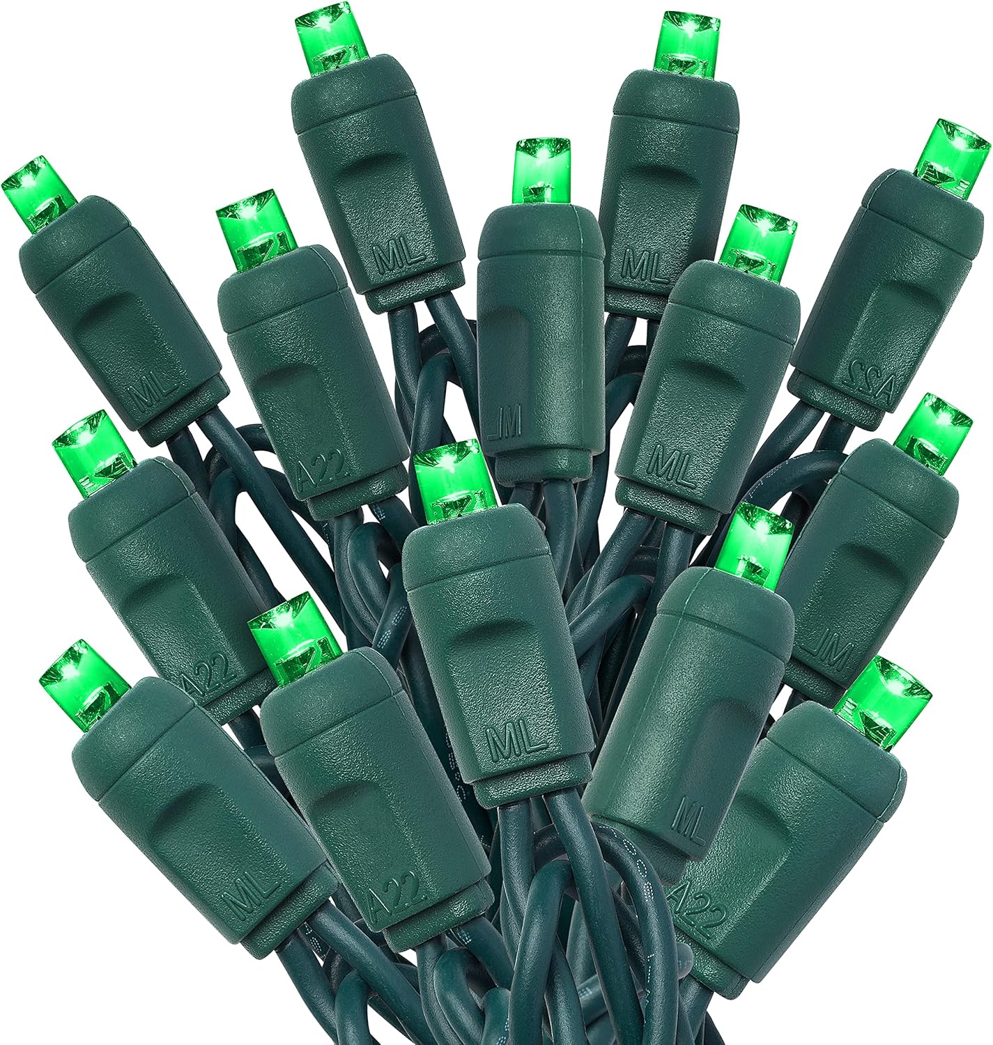 Green Mini Light Set, Green Wire, 25' (50 bulbs, 6" spacing)