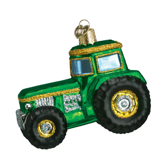 Glass Green Tractor Ornament, 3.5" - Image 2
