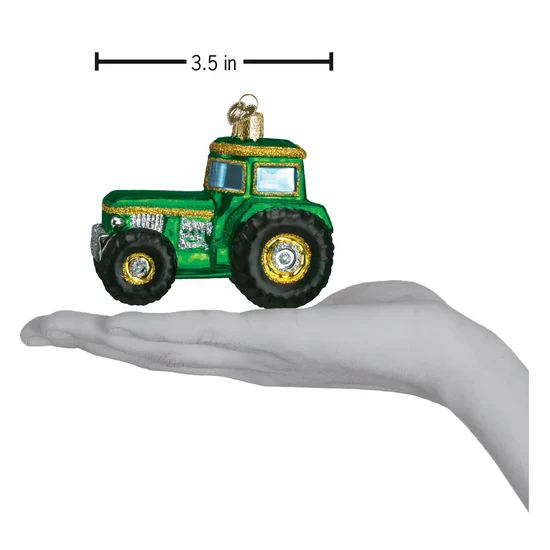 Glass Green Tractor Ornament, 3.5" - Image 3