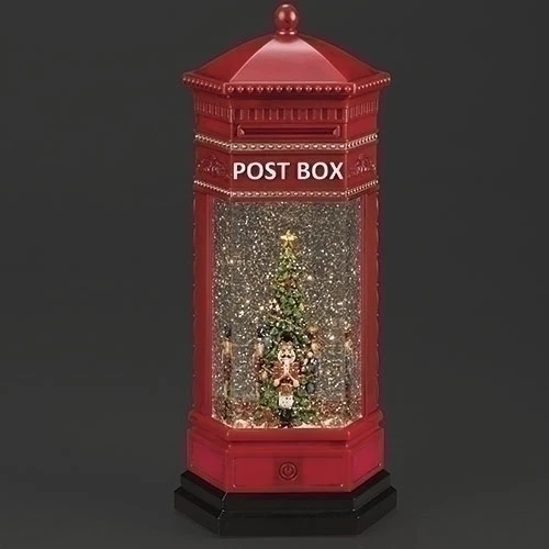 Lighted Swirl Post Box Snow Globe, 12", 6/18 Hour Timer