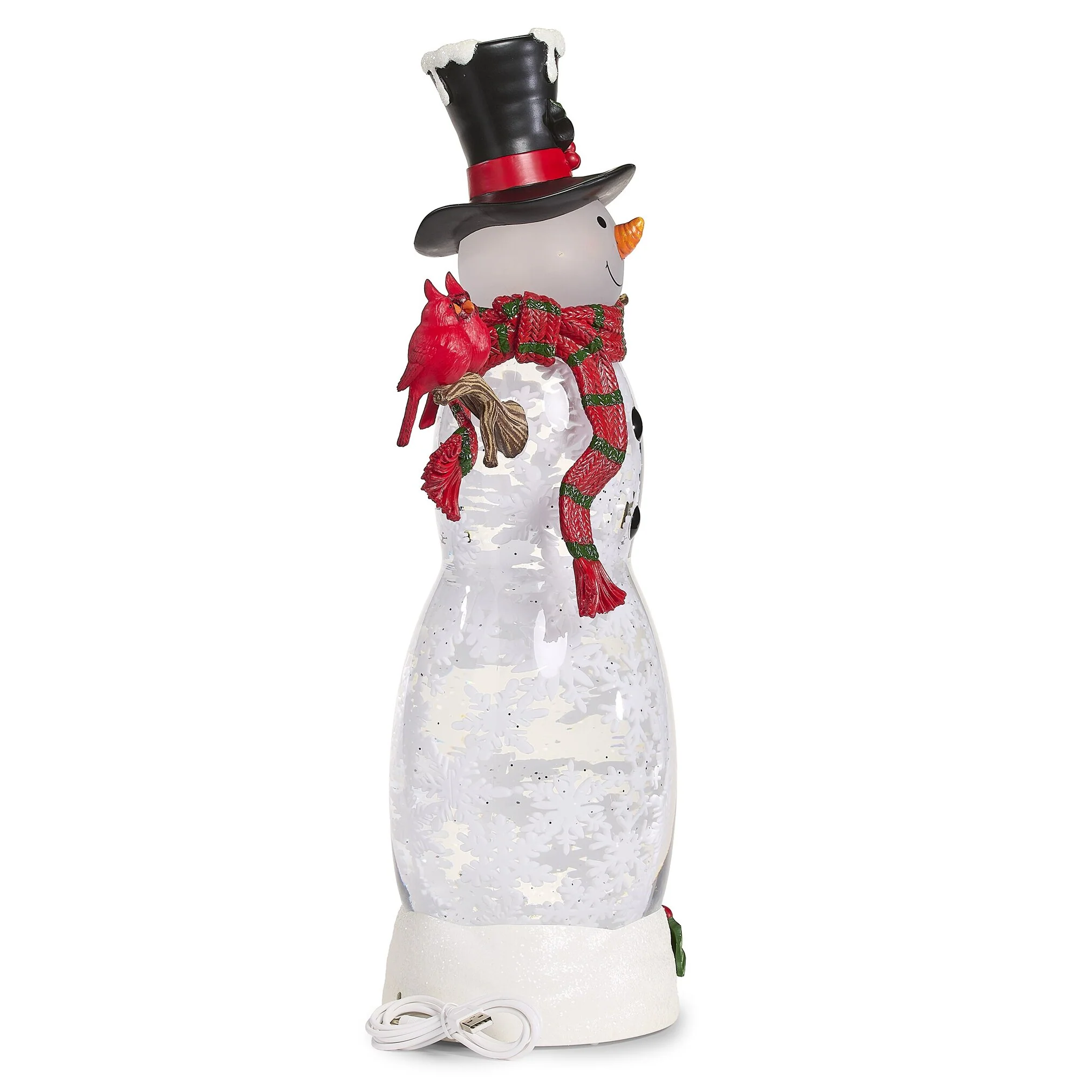 LED Lighted Swirl Snowman Water Globe W/ Scarf And Cardinals, 18" - Image 3