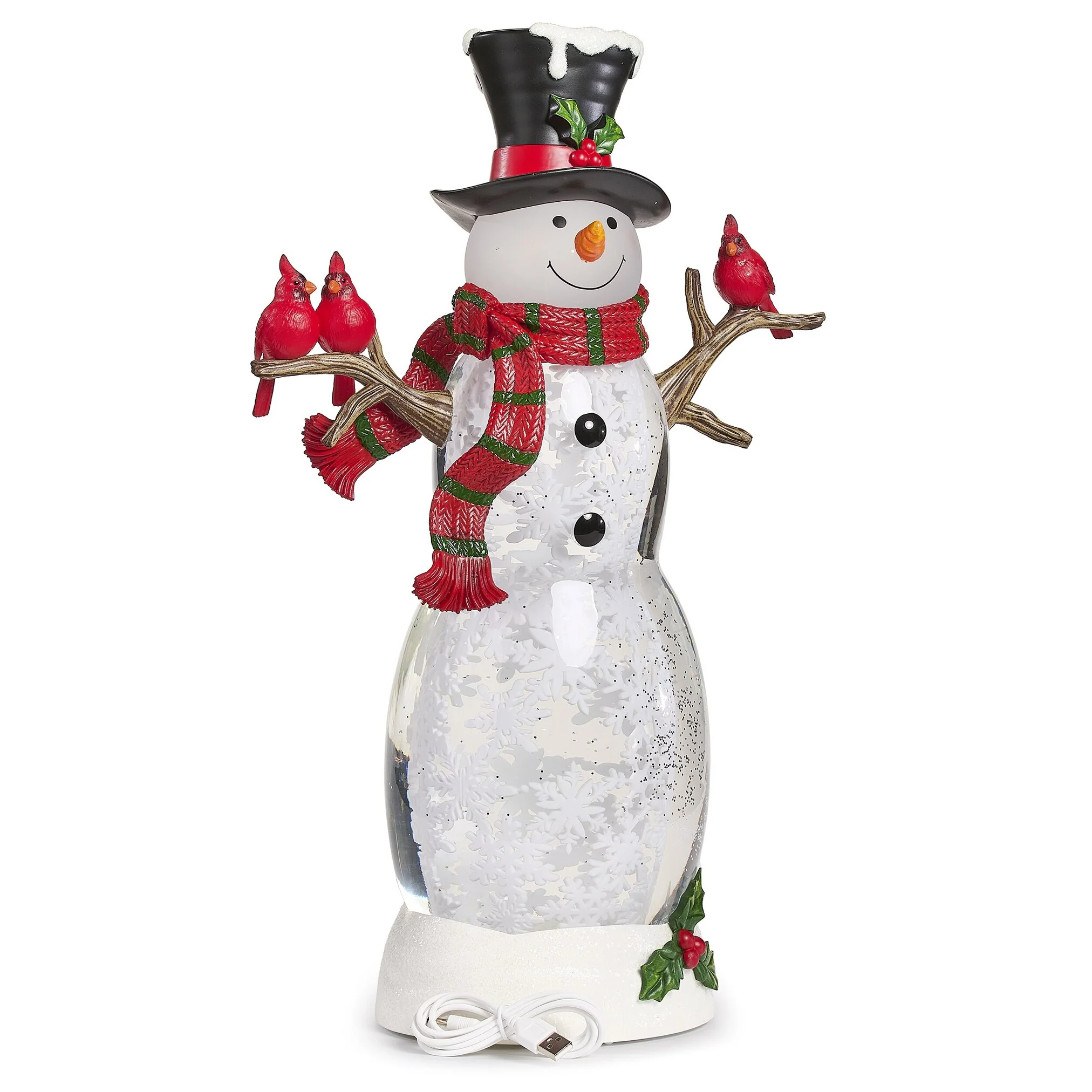 LED Lighted Swirl Snowman Water Globe W/ Scarf And Cardinals, 18" - Image 5