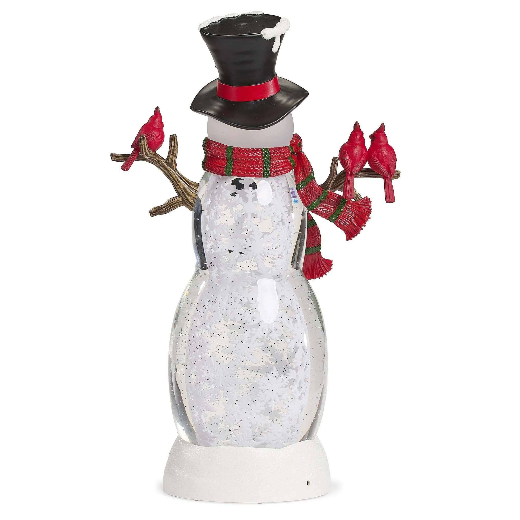 LED Lighted Swirl Snowman Water Globe W/ Scarf And Cardinals, 18" - Image 6