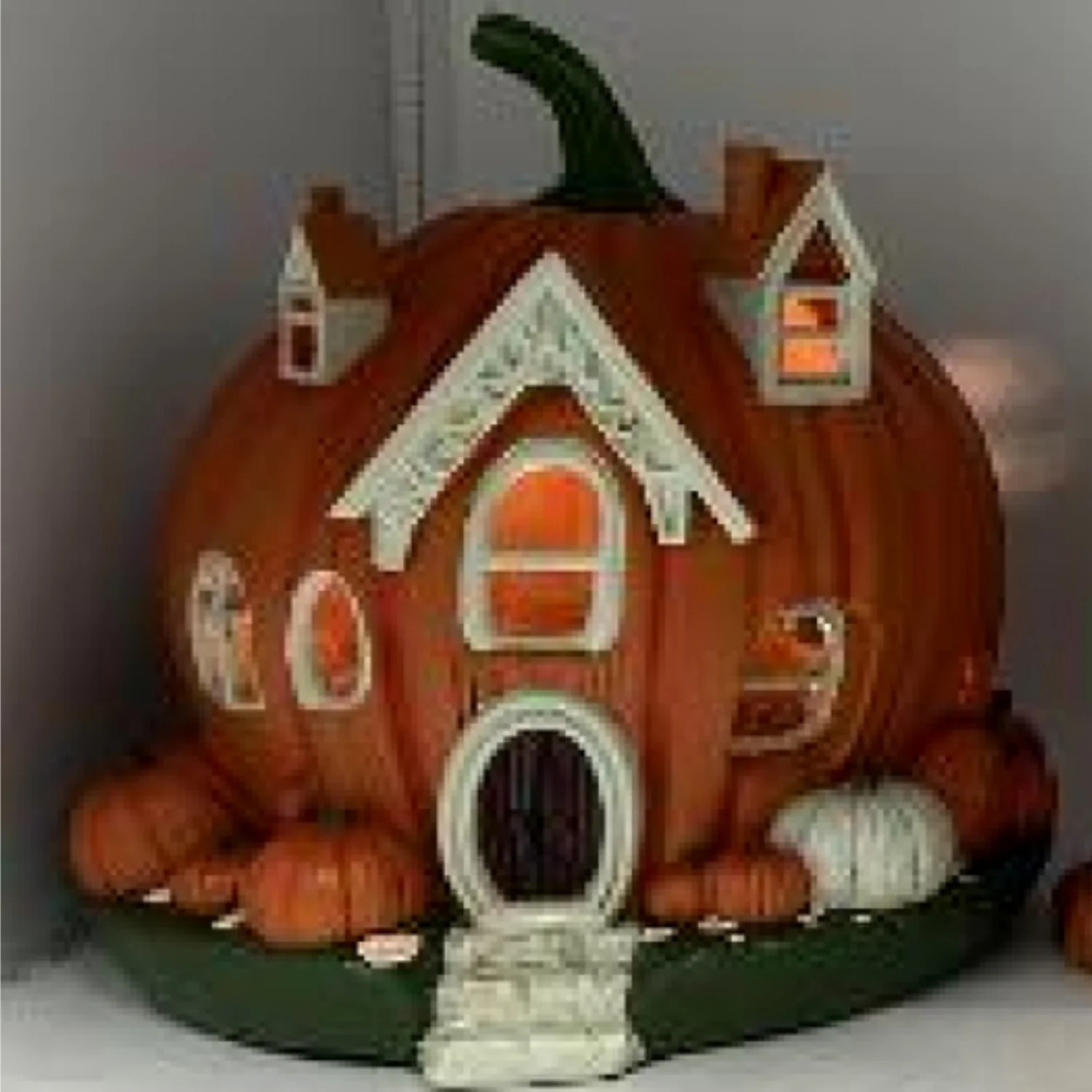 Hand Painted Porcelain Pumpkin Village House w/Gabled Windows - Image 3