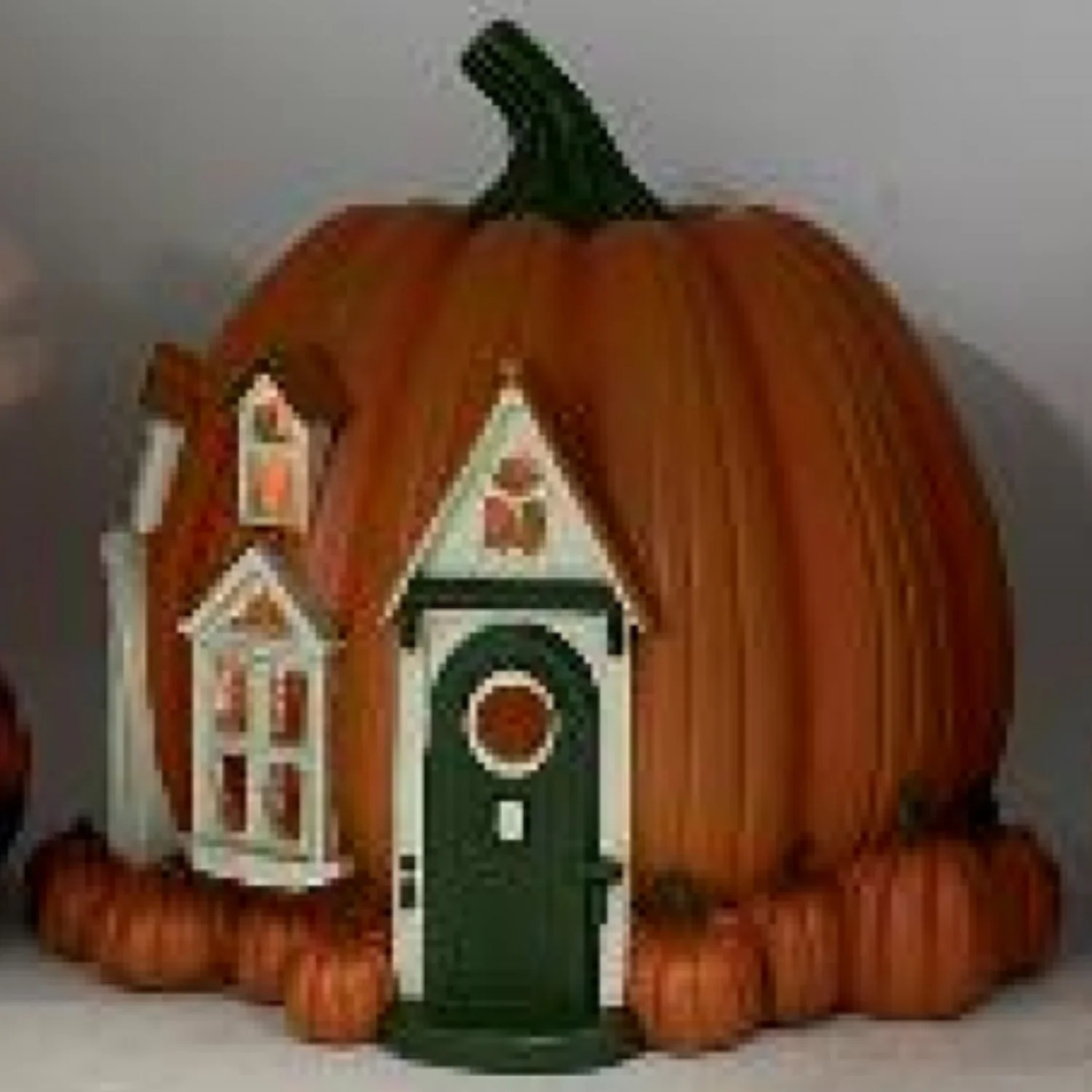 Hand Painted Pumpkin Village House w/Green Door - Image 3