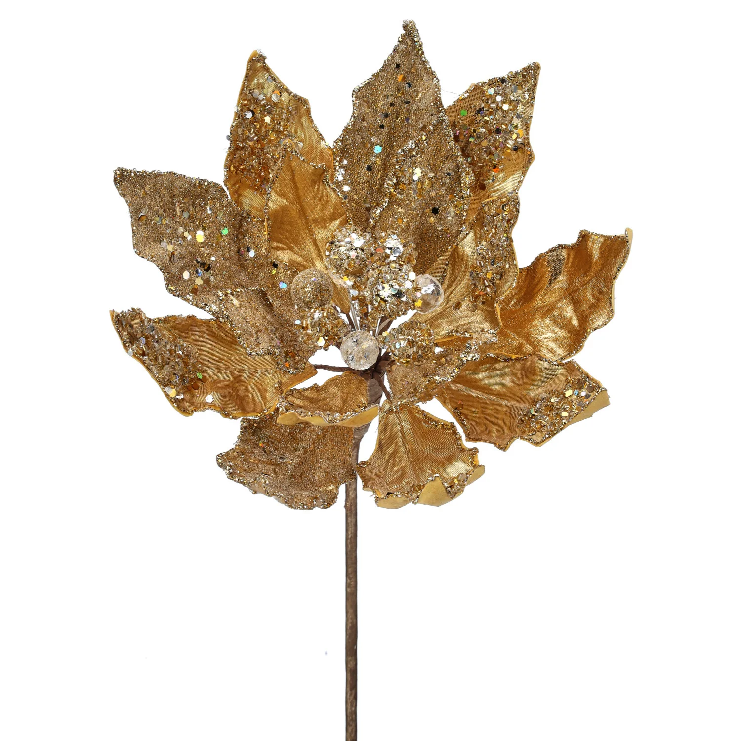 Heavy Jeweled Poinsettia Stem, 18" (Gold)
