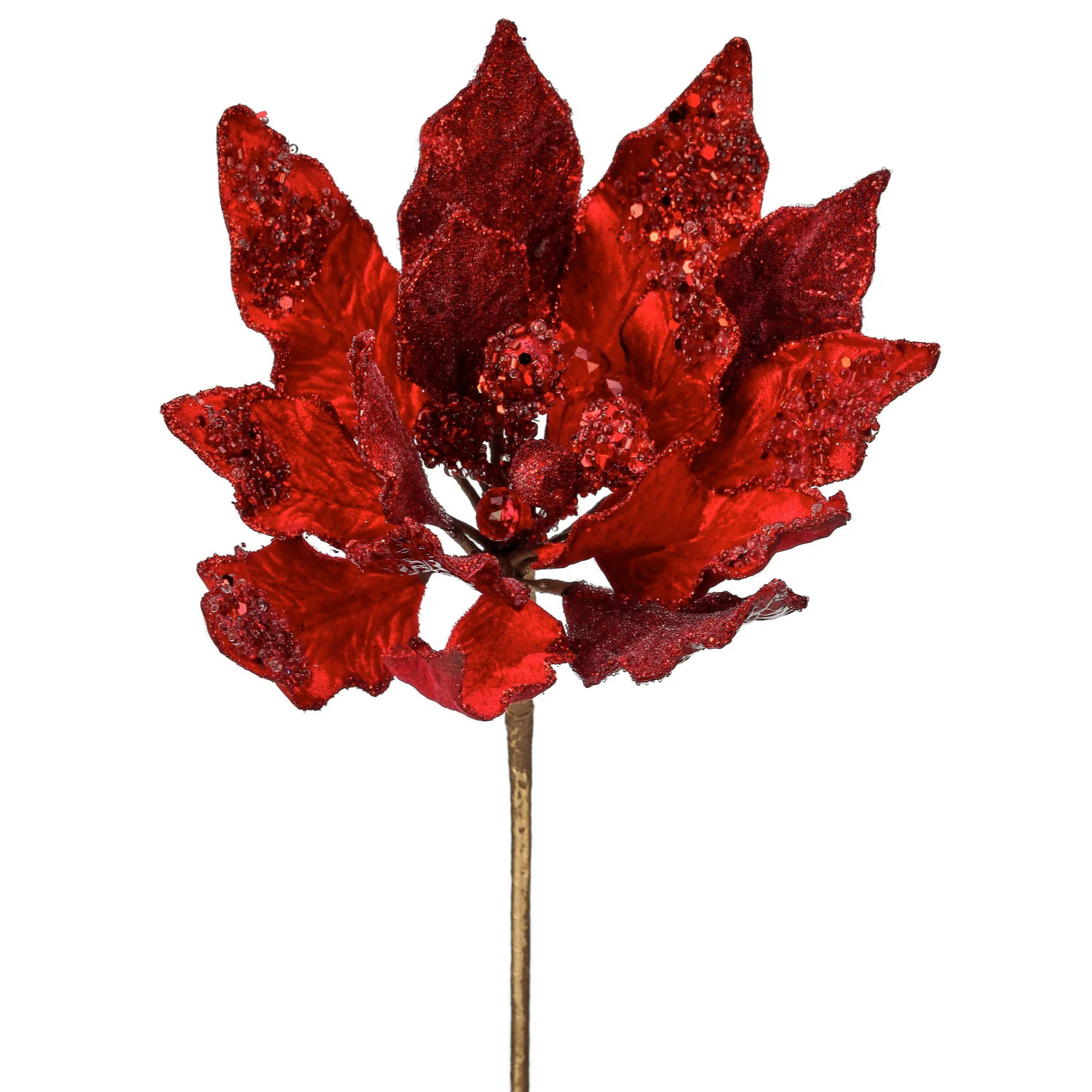 Heavy Jeweled Poinsettia Stem (Red), 18"