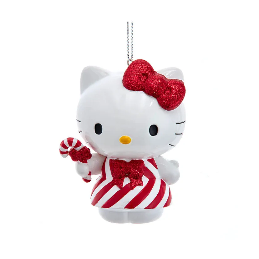 Hello Kitty™ In Red & White Dress With Candy Cane Ornament, 3.5"