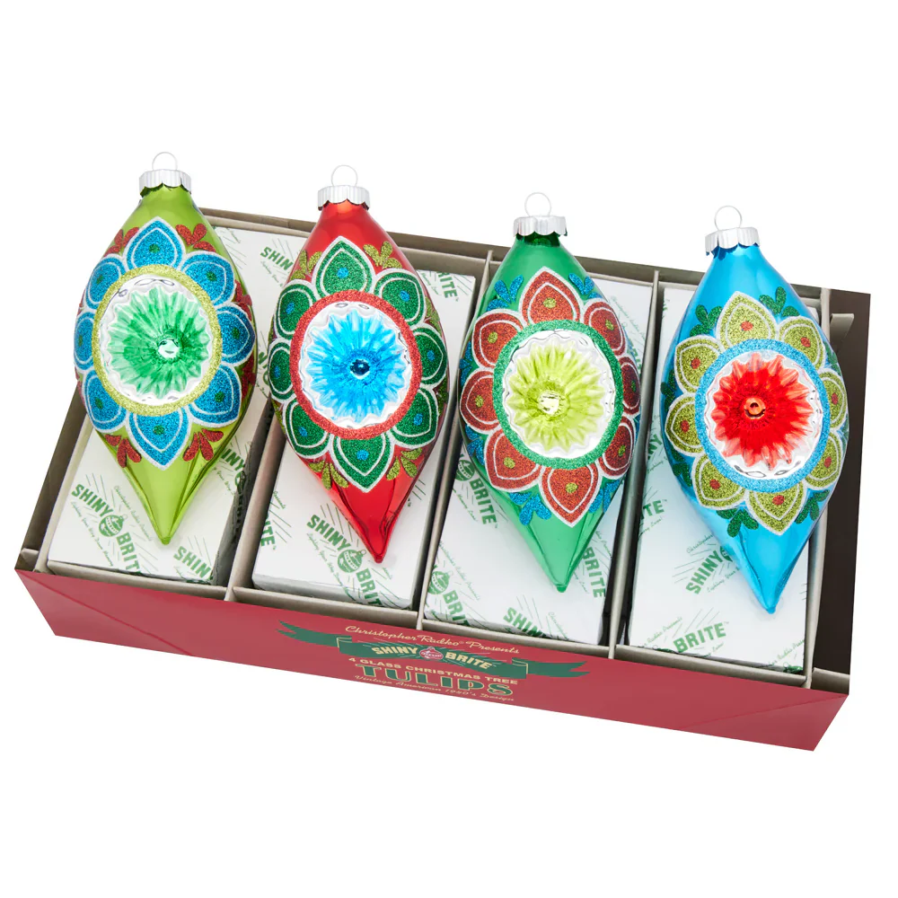 Holiday Splendor Glass Reflector Tulip Ornament, 7" (4 styles - sold individually)
