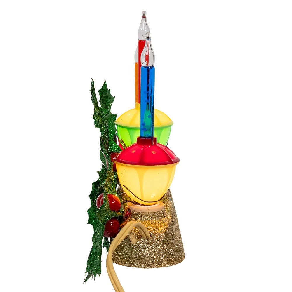 Holly Berry & Greenery With Gold Base Three Bubble Light Table Piece, 6.9" - Image 2