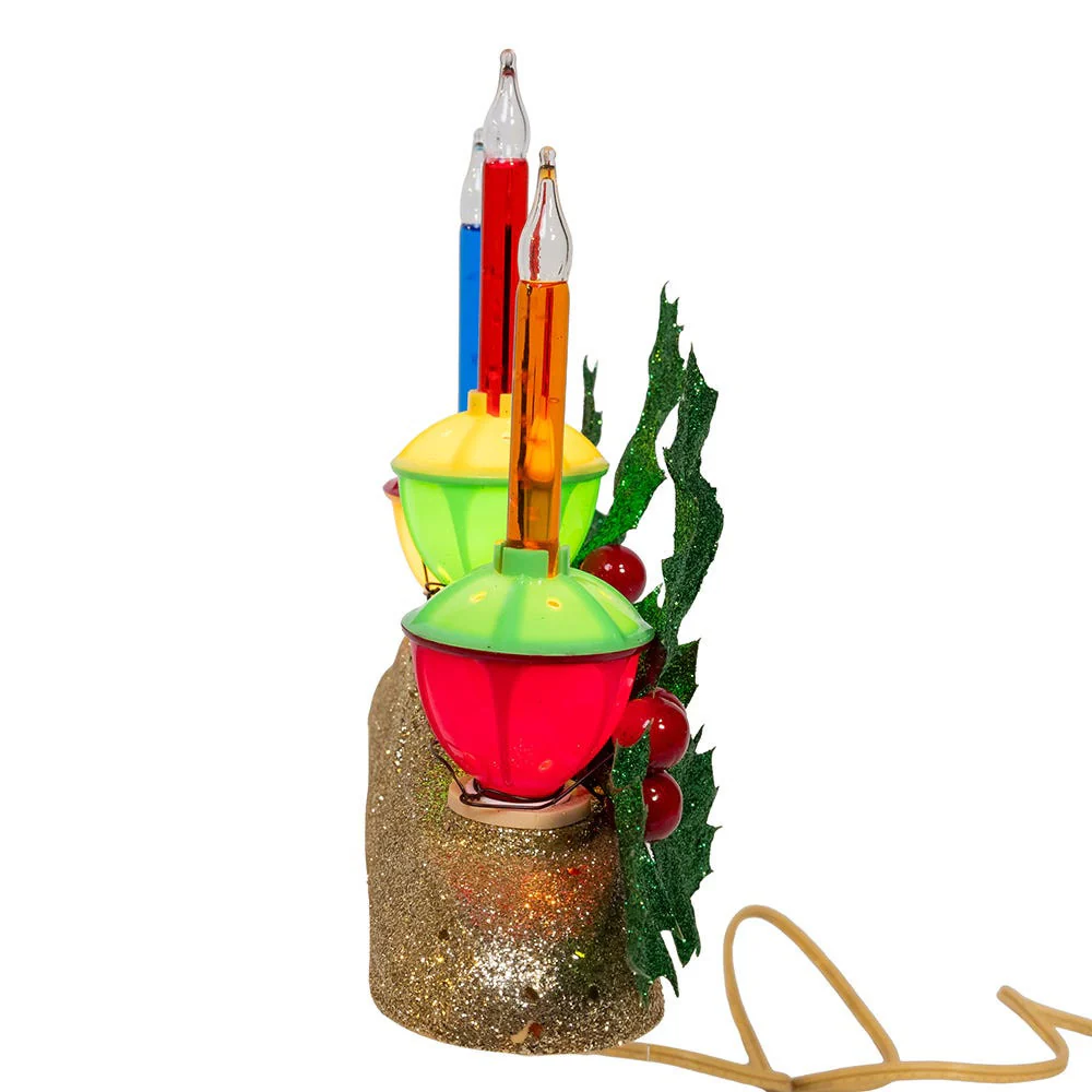 Holly Berry & Greenery With Gold Base Three Bubble Light Table Piece, 6.9" - Image 3