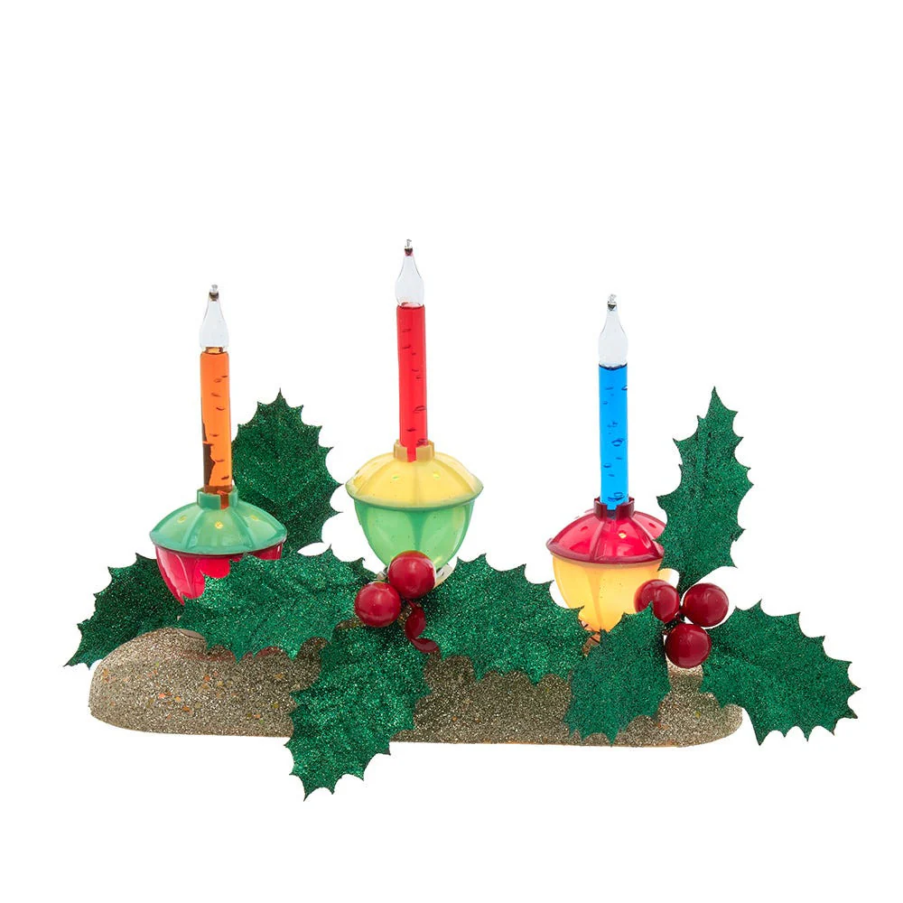 Holly Berry & Greenery With Gold Base Three Bubble Light Table Piece, 6.9" - Image 5