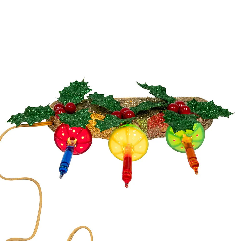 Holly Berry & Greenery With Gold Base Three Bubble Light Table Piece, 6.9" - Image 9