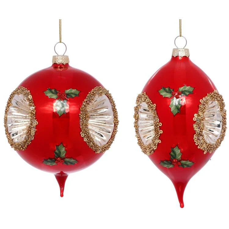 Holly Gold Sparkle Ornaments, 6 - 7" (Box of 6)