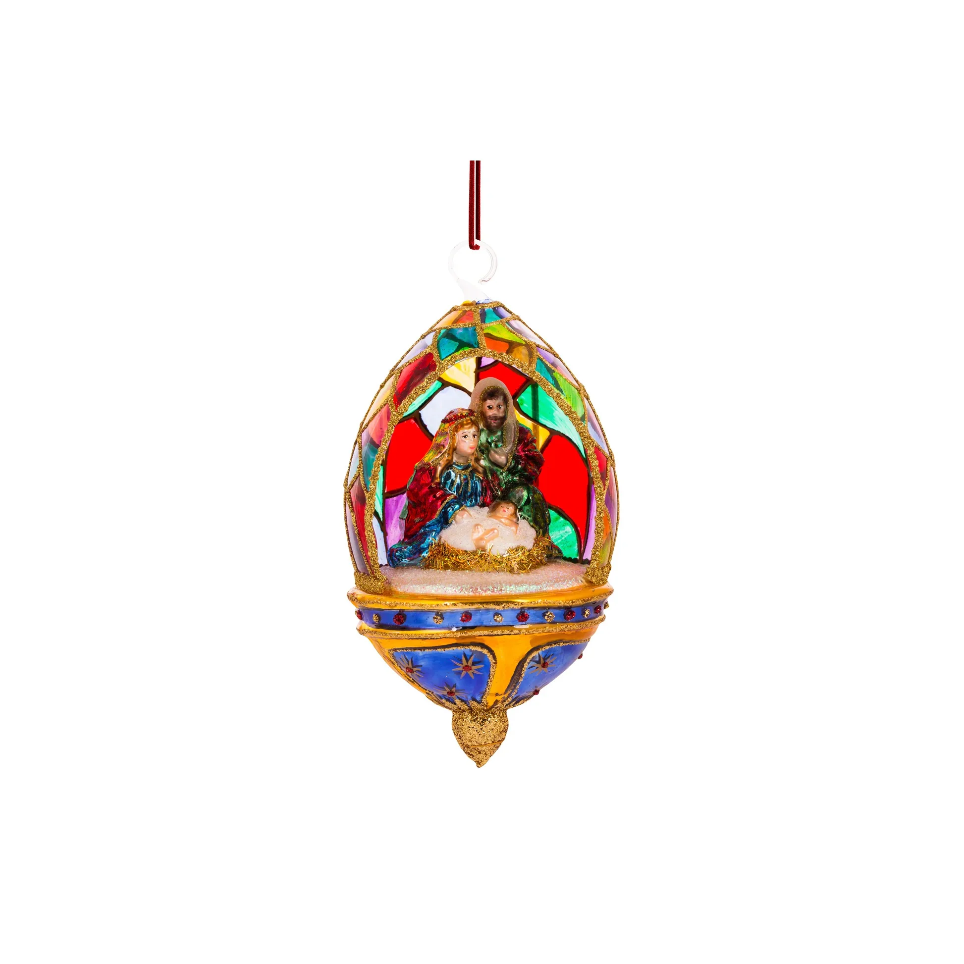 Holy Family in Elegant Glass Dome Ornament, 7.75"