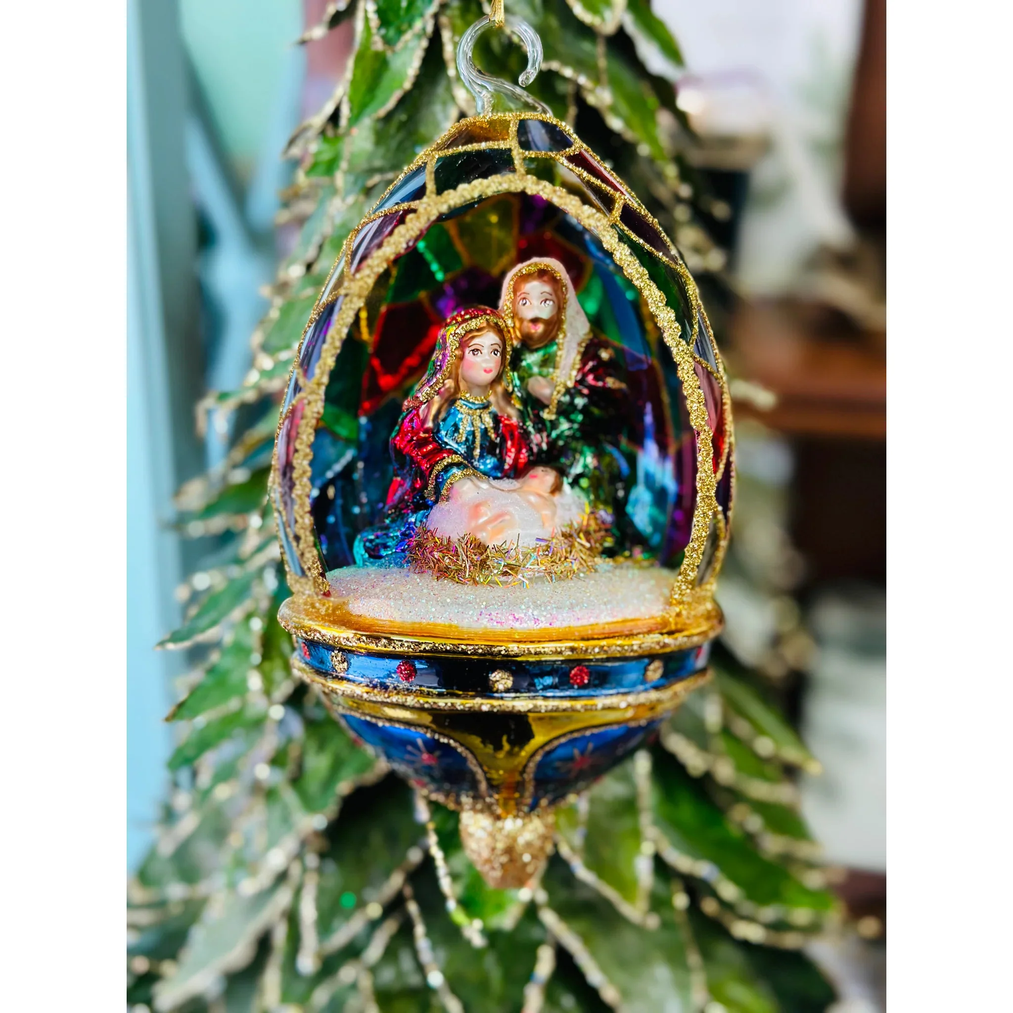 Holy Family in Elegant Glass Dome Ornament, 7.75" - Image 2