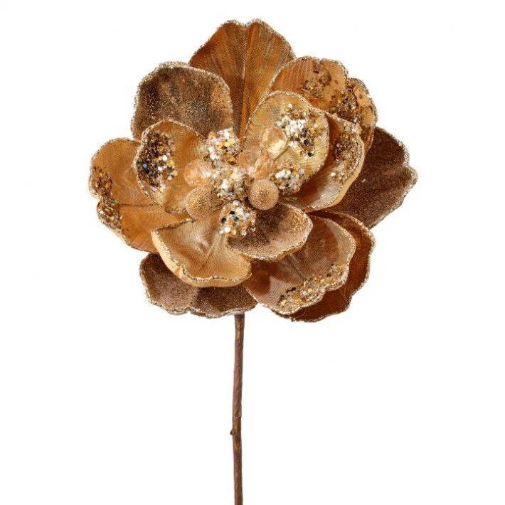 Iced Jewel Encrusted Magnolia Stem, 24" (Champagne)