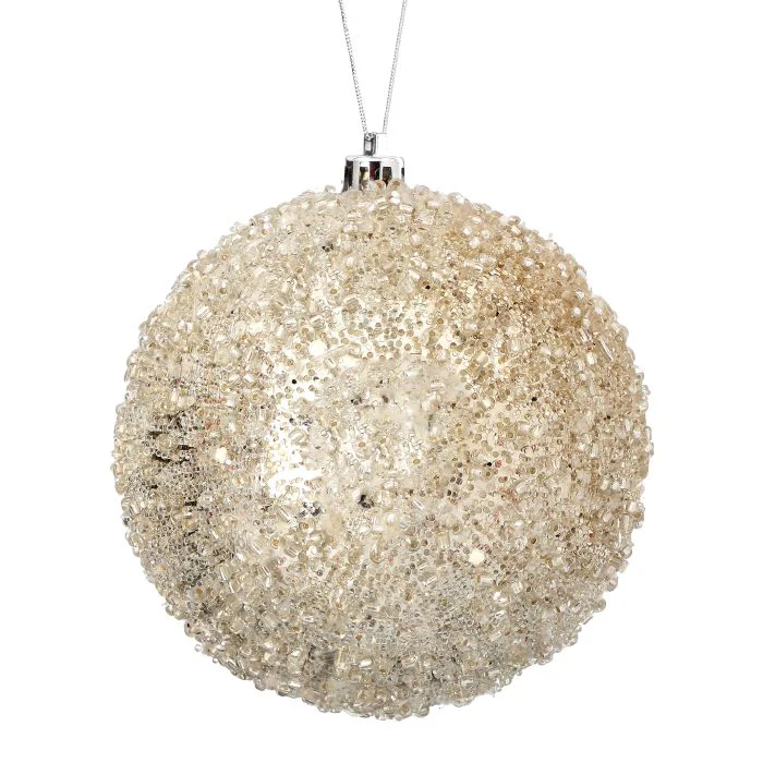 Iced Metallic Ball Ornament, 4" (Champagne)