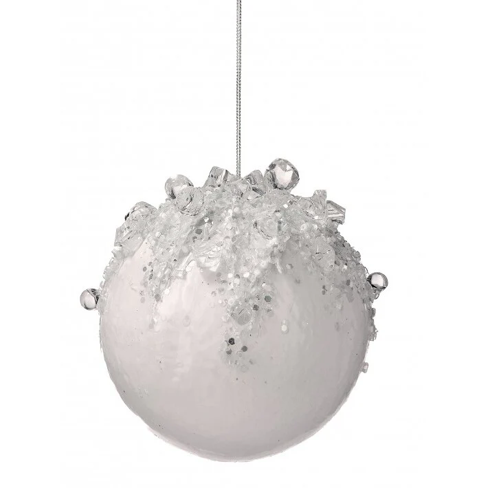 Icy Jeweled Ball Ornament, 4.5" (White)
