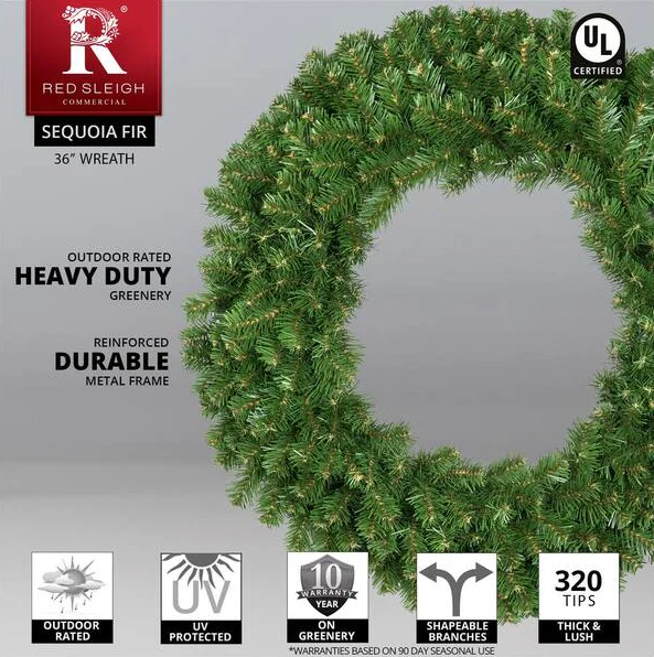 Sequoia Fir Artificial Green Wreath, 36" - Image 5